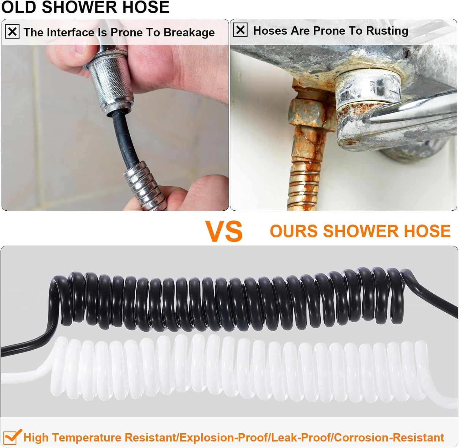 Chiloskit 6.6ft Flexible Shower Hose - Premium PU Bathroom Shower Coil with Brass Nut & Spray Gun - Perfect for Bathroom, RV, and Outdoor Use