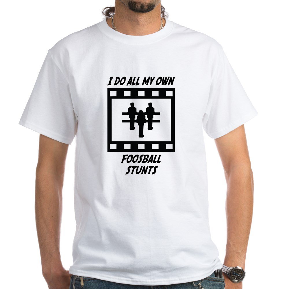 Foosball Stunts White Cotton T-Shirt for Men & Women - Funny Soccer Table Game Player Gift - Perfect for Casual Wear, Sports Events & Gamer Parties