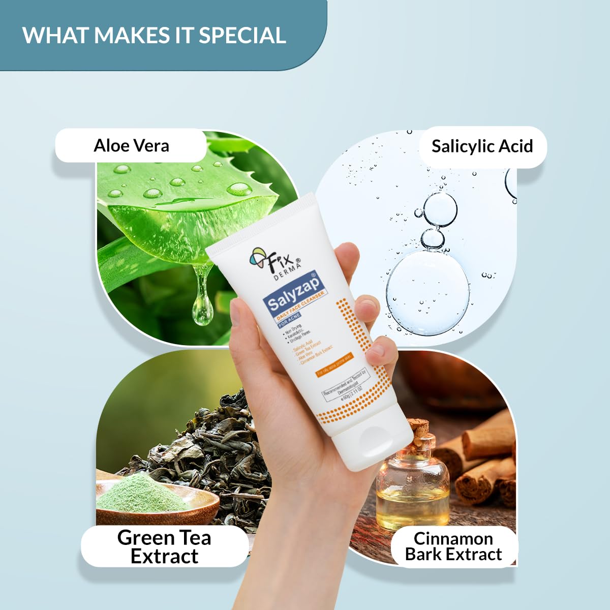 Fixderma 2% Salicylic Acid Face Wash for Oily & Acne-Prone Skin | Sulfate-Free Cleanser for Men & Women | Gentle Daily Face Wash to Treat Acne, Pimples & Blackheads - 60ml | Perfect for Morning & Night Skincare Routine