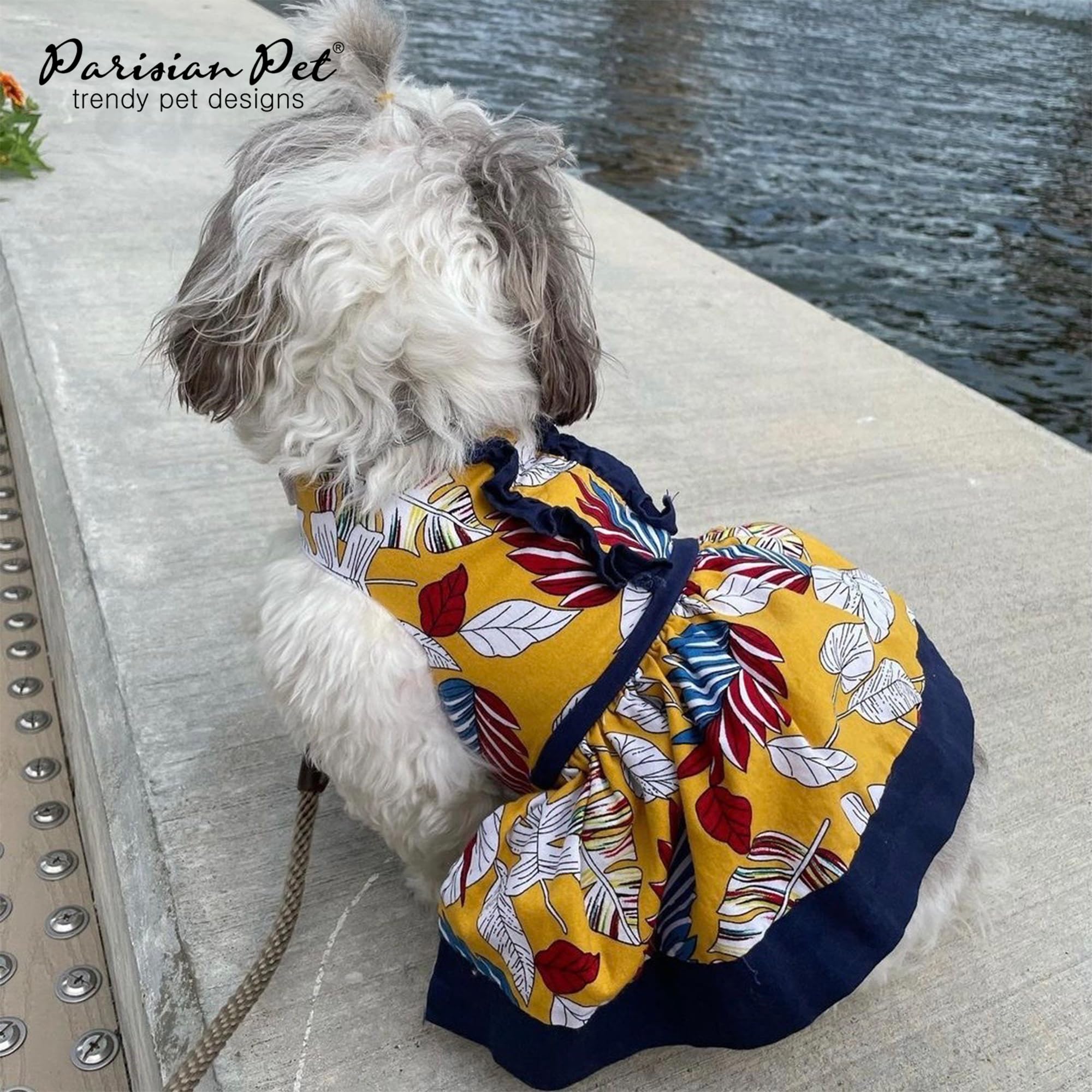 Parisian Pet Dog Dress - Tribal Leaves Summer Dog Outfit with Magic Strap Closure - Lightweight Breathable Puppy Clothes for Small Dogs - Perfect for Beach, Park & Outdoor Adventures