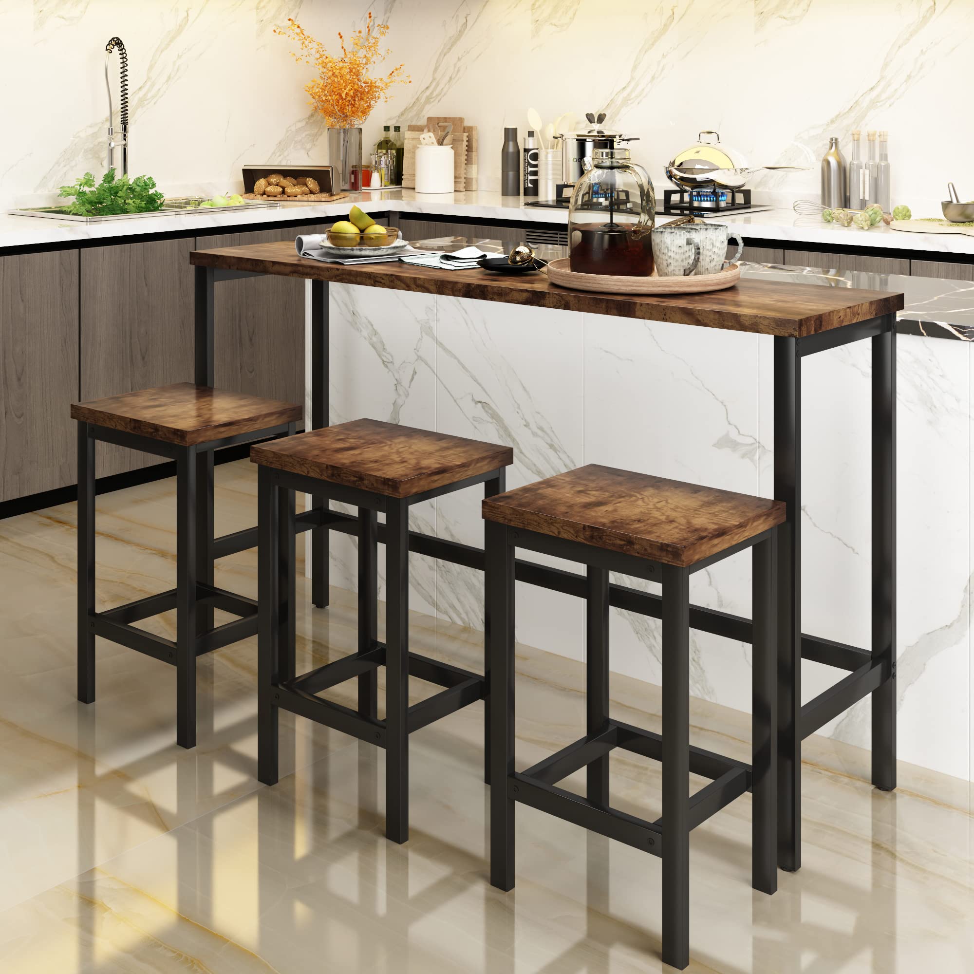 Merax 4-Piece Dining Set with Stools & Footrest - Kitchen & Living Room