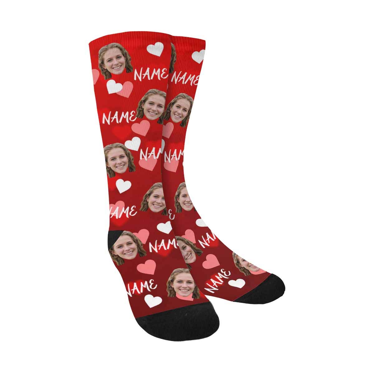 Custom Photo Face Socks - Personalized Rose Print Novelty Socks for Valentine's Gifts | Couples, Anniversary & Romantic Occasion Present
