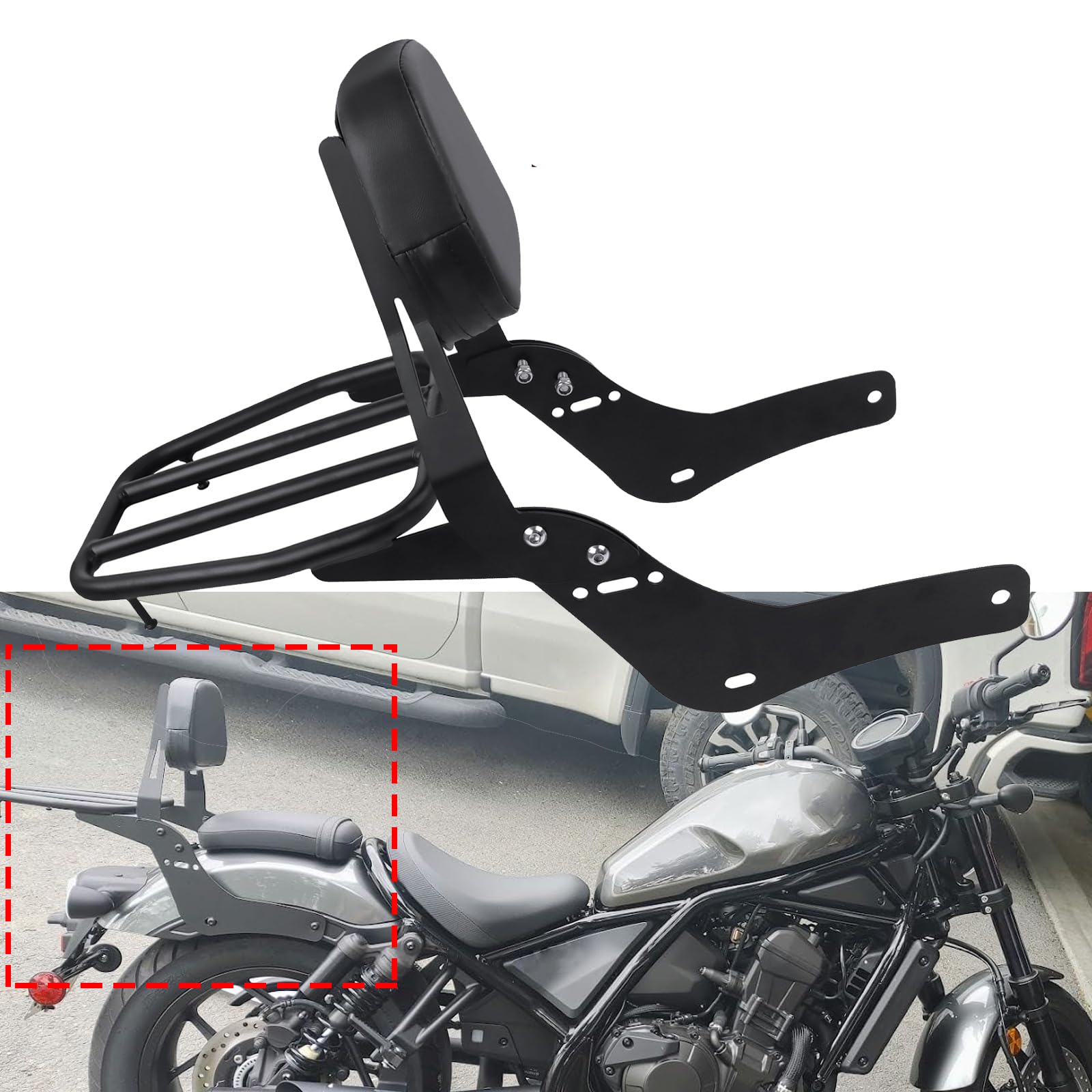 Detachable Sissy Bar Rear Seat Backrest with Pad for Honda Rebel CMX1100 CMX1100 2021-2023 - Motorcycle Passenger Backrest & Luggage Rack - Perfect for Long Rides & Touring Comfort