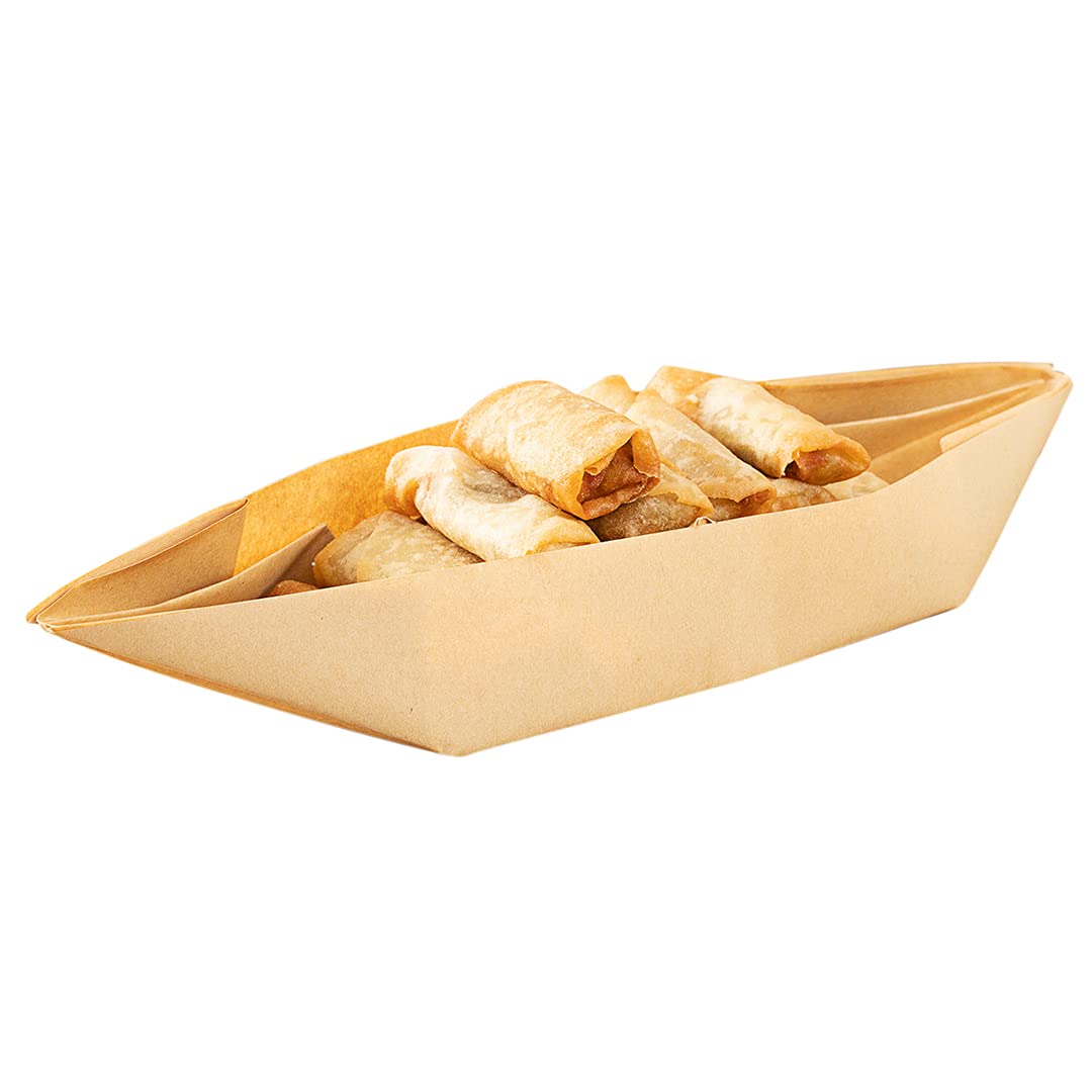 Restaurantware 13.5 Inch Disposable Kraft Paper Food Boats - 100 Pack Greaseproof Foldable Food Trays for Parties, Finger Foods & Catering | Eco-Friendly Origami Design for Snacks, Appetizers & Events