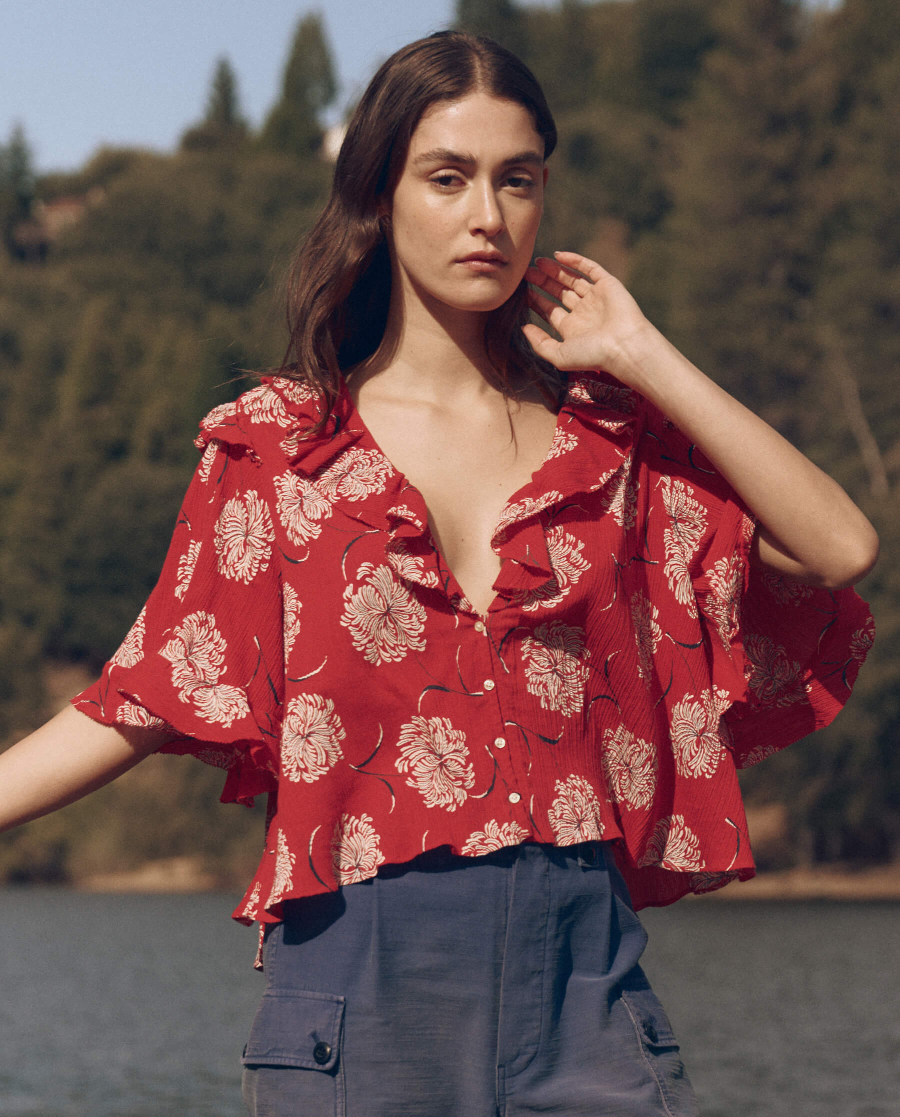 Bower Top - True Red Floral Print Women's Blouse for Dancing & Parties | Elegant & Comfortable Party Wear
