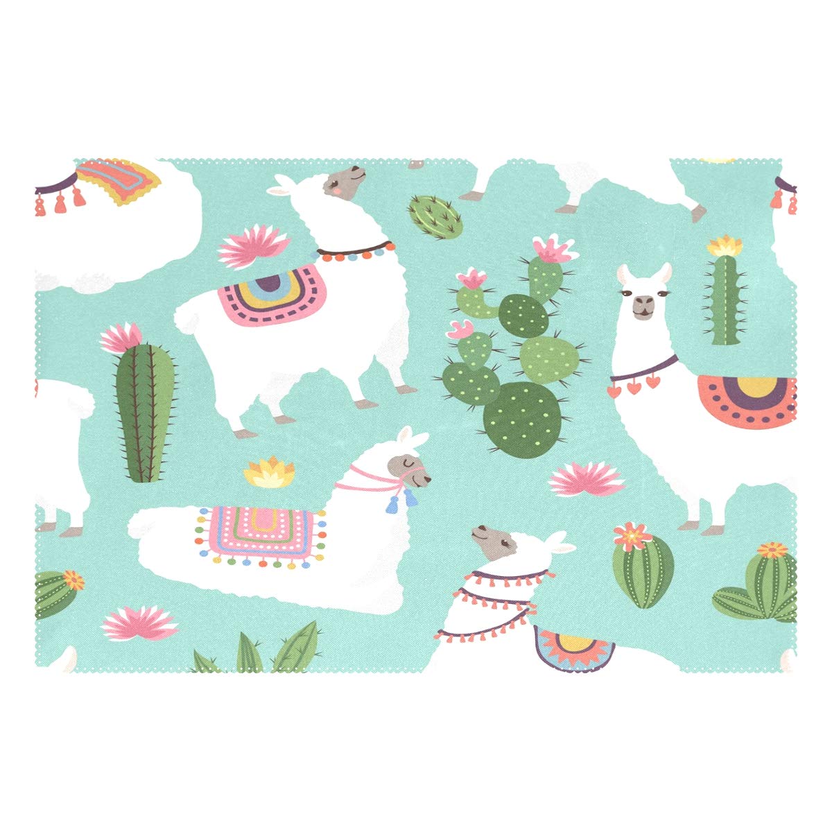 Llama and Cactus Heat Resistant Placemats - Washable Dining Table Mats for Kitchen Decor (Set of 1) - Perfect for Southwestern Style Home Dining and Party Table Settings