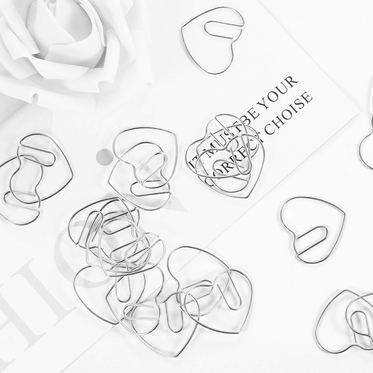 100 Pieces 3 cm Silver Heart Shaped Paper Clips - Cute Bookmark Clips for Wedding Favors, Office Supplies, School Projects & Home Organization - Perfect for Scrapbooking, Gift Wrapping & DIY Crafts
