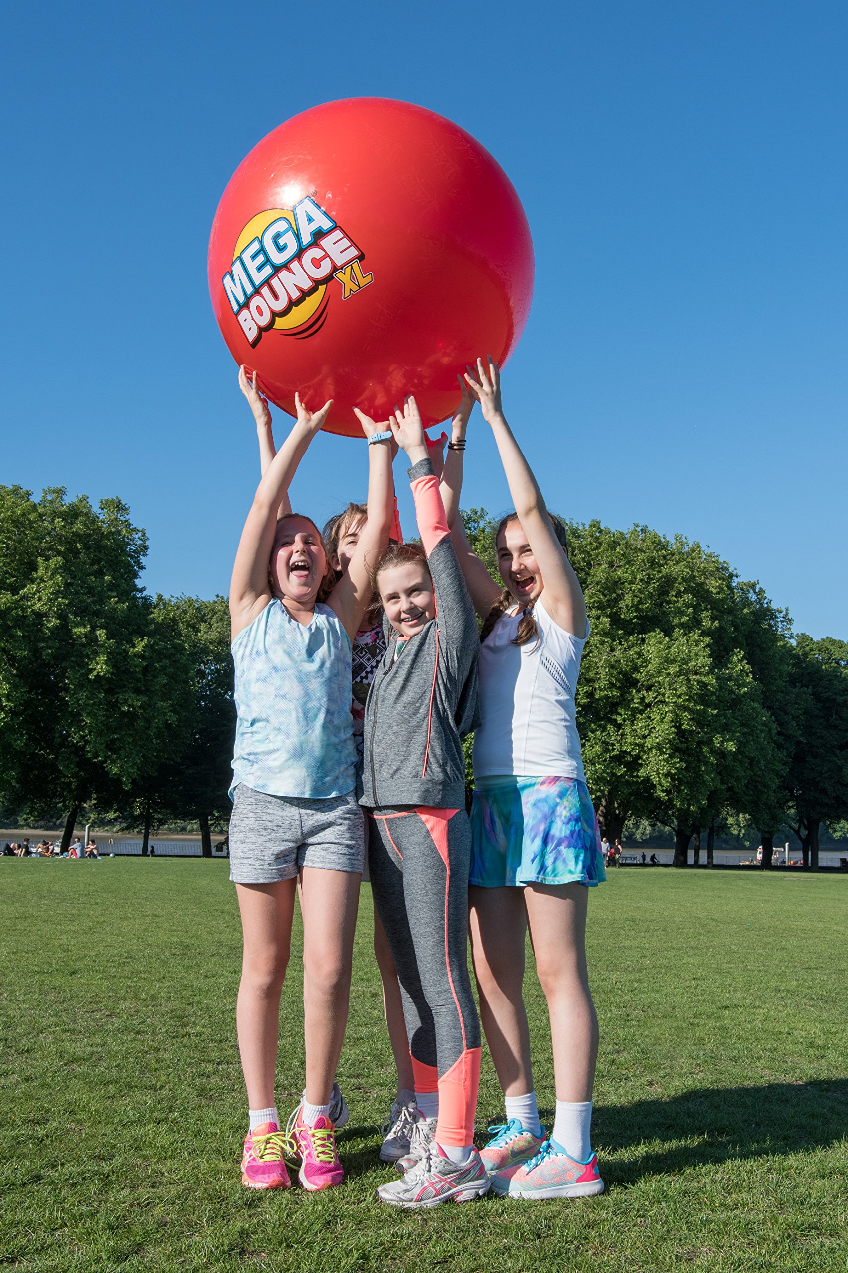 Wicked Mega Bounce XL - Extra Large Inflatable Bounce Ball for All Terrain | World's Bounciest Exercise Ball with Super Grip Graphics | Perfect for Outdoor Play, Fitness Training & Backyard Games (Blue/Red)