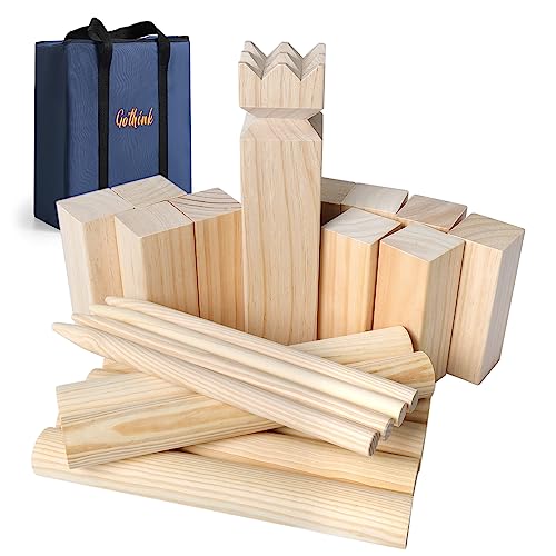 Backyard Size Pine Wood Kubb Game Set with Canvas Bag