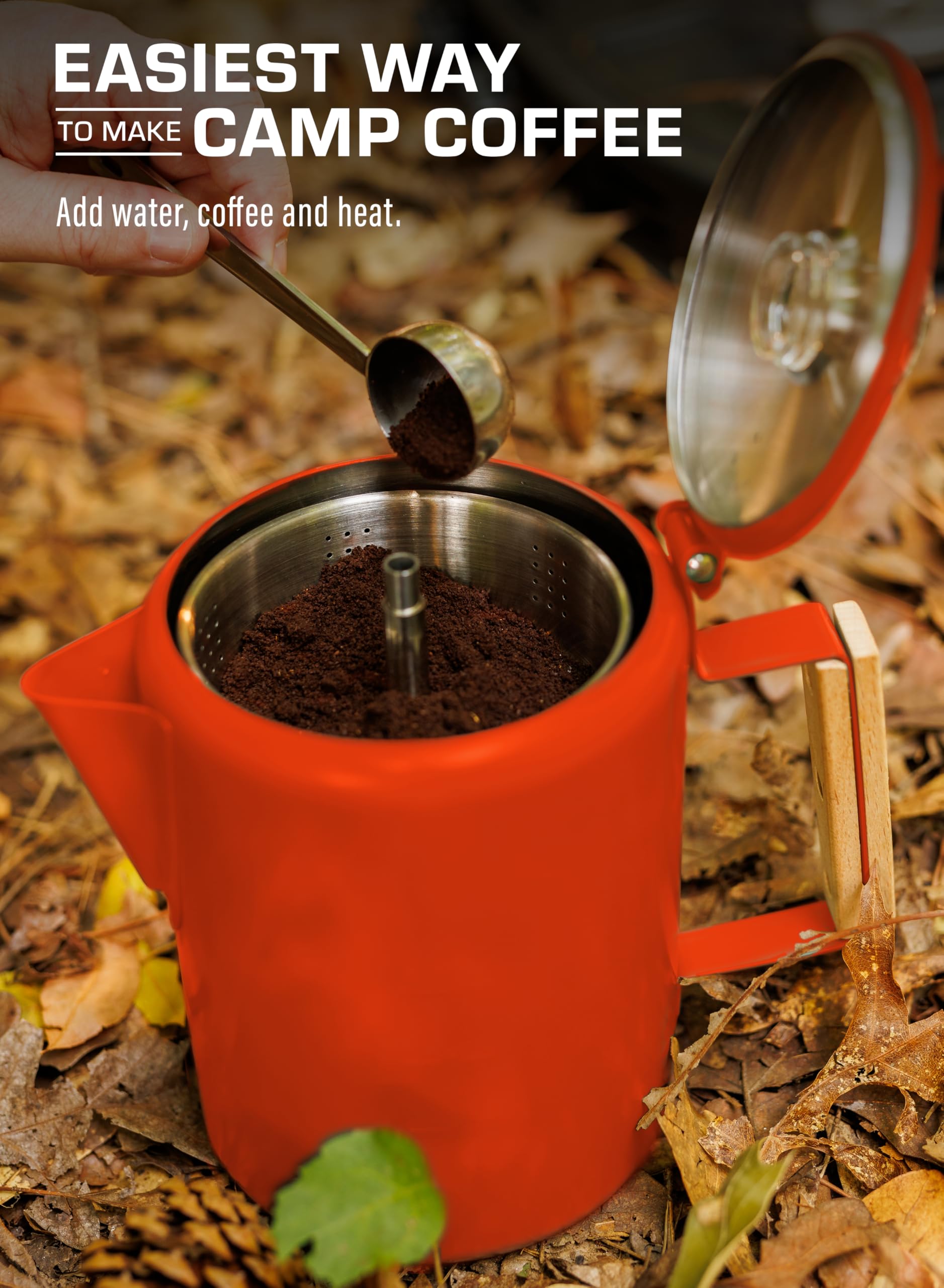 COLETTI Bozeman Camping Coffee Pot - Stainless Steel Percolator for Outdoor Adventures, Camping & Hiking - BPA-Free & Aluminum-Free Design (Orange) - Perfect for Backpacking, RV Trips & Picnics