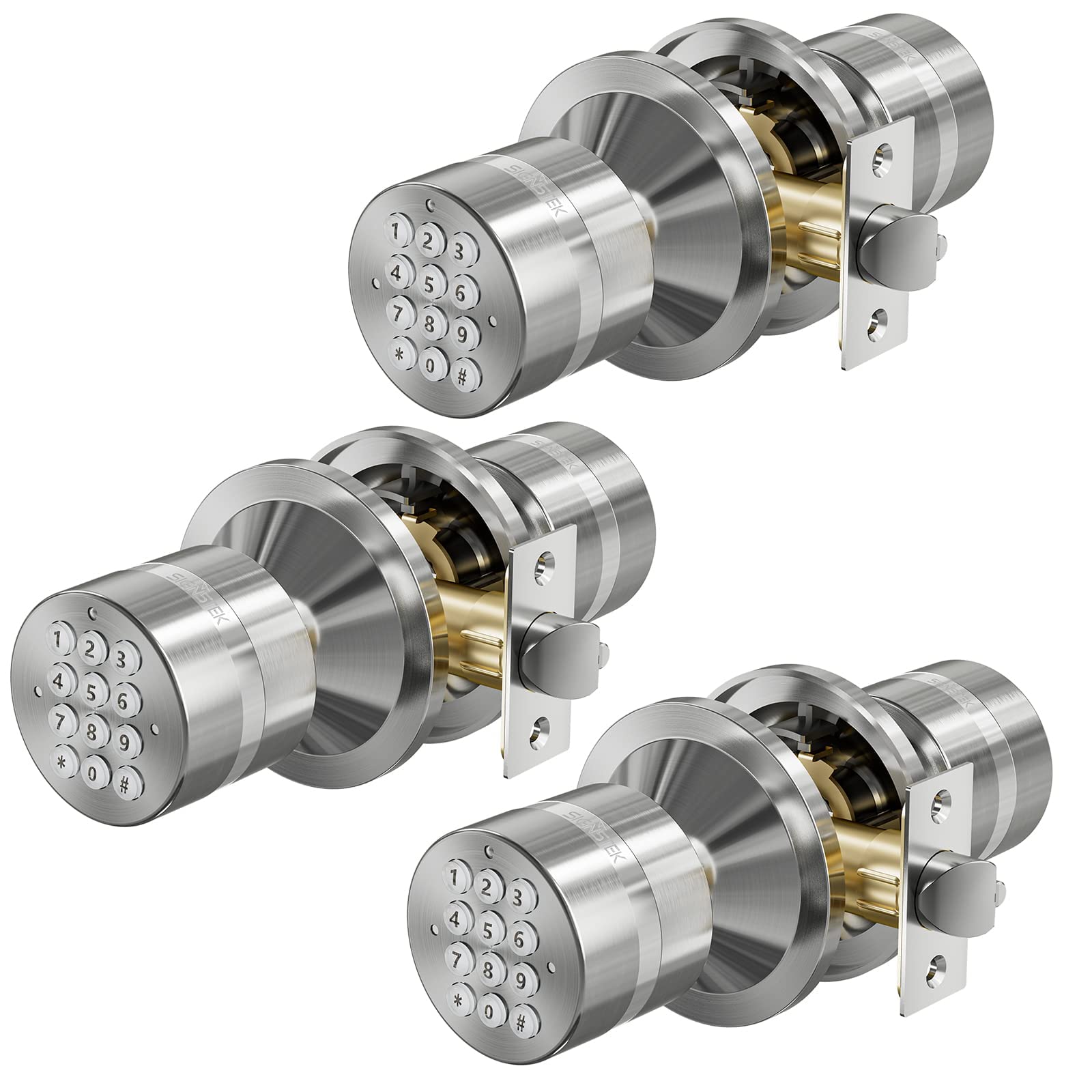 Signstek Keyless Digital Electronic Door Lock - Secure Entry System, Satin Nickel Finish, 3-Pack for Home, Office & Apartment Security