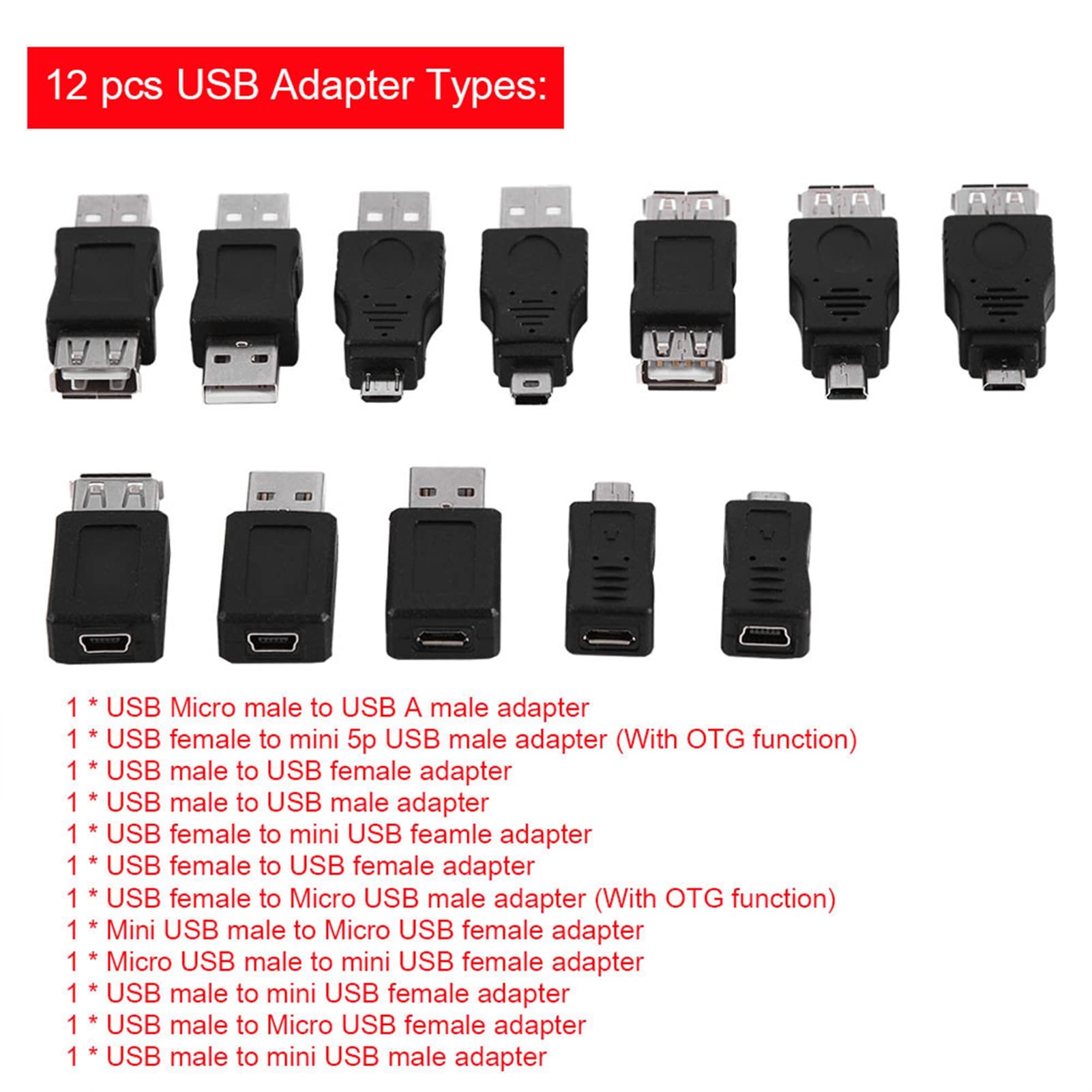 Bewinner USB OTG Adapter 12 Pack - Micro to Female Converter for Phone, Tablet & PC