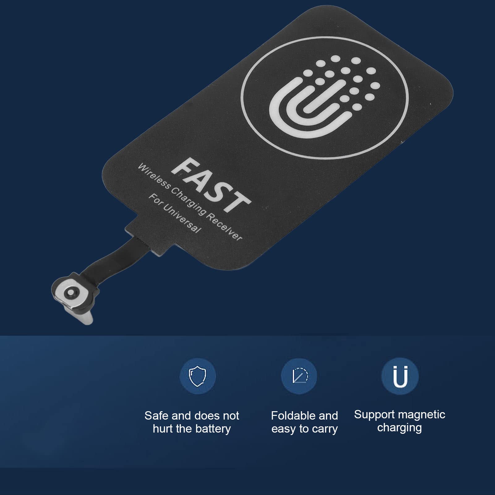 Septpenta Slim Type C Wireless Charging Receiver - 10W Fast Charging, Foldable Design, Multi-Protection Safety, Magnetic Charging Cable Included - Perfect for Smartphones, Tablets & Type C Devices (Home/Office/Car Use)