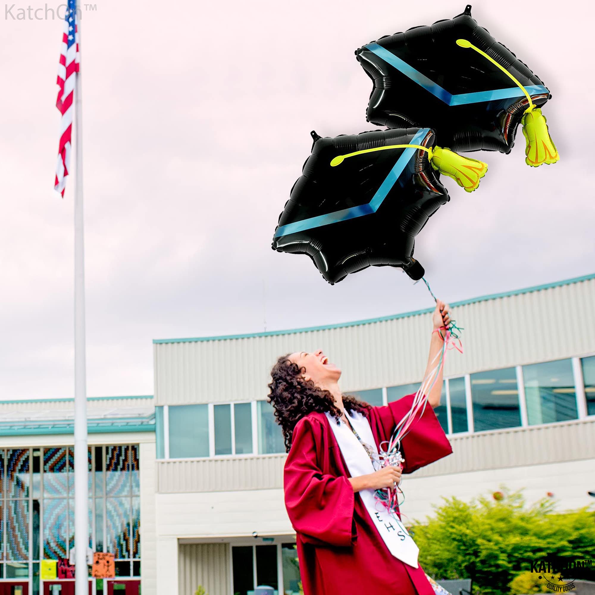 KatchOn 22 Inch Graduation Cap Balloons - Pack of 2, Large Grad Hat Balloons for Class of 2025 Decorations | Perfect for Graduation Parties, Photo Backdrops & School Celebrations