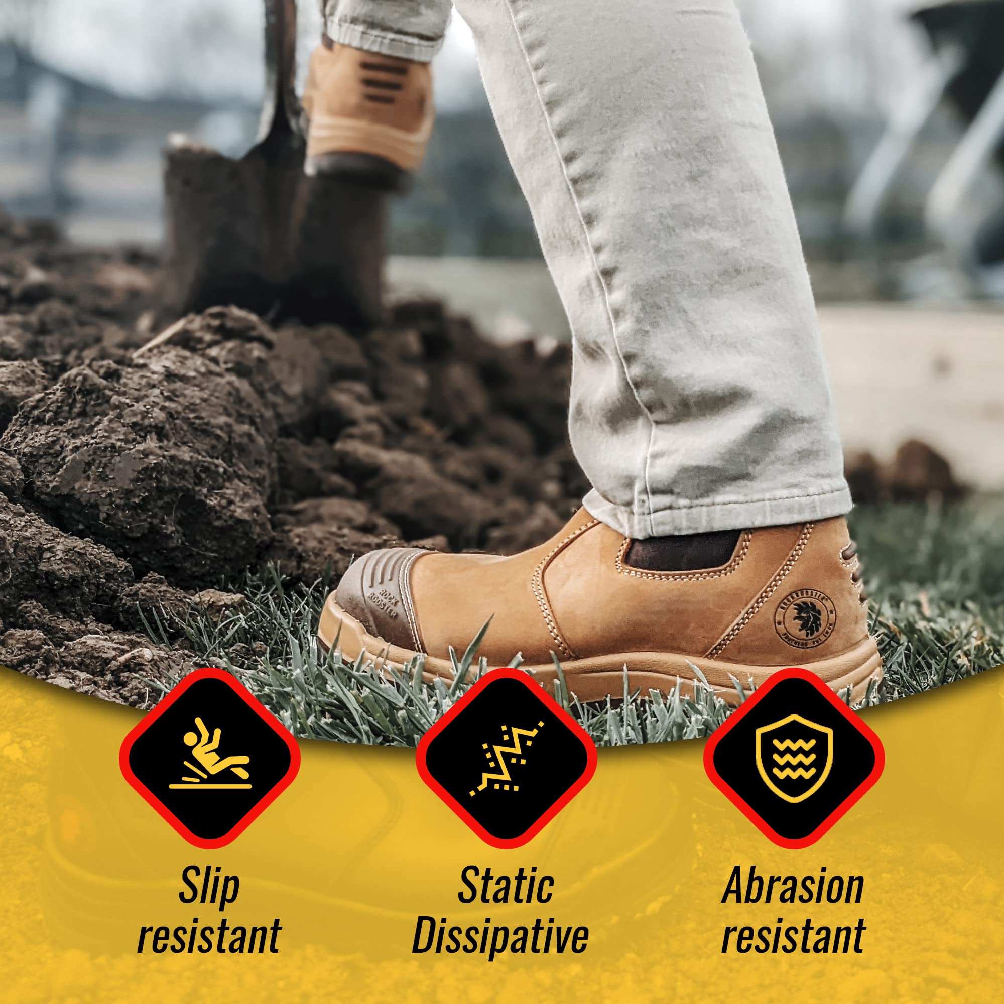 ROCKROOSTER Men's 6-Inch Steel Toe Work Boots - Slip Resistant Chelsea Safety Shoes, Durable Leather Construction for Comfort (AK227, AK222) - Ideal for Construction, Warehouse & Outdoor Work