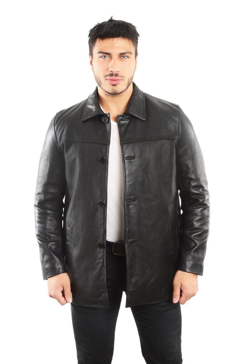 REED EST. 1950 Men's Genuine Lambskin Leather Jacket - Classic 4-Button Car Coat for Fall & Winter | Perfect for Business Casual, Outdoor Activities & Date Nights