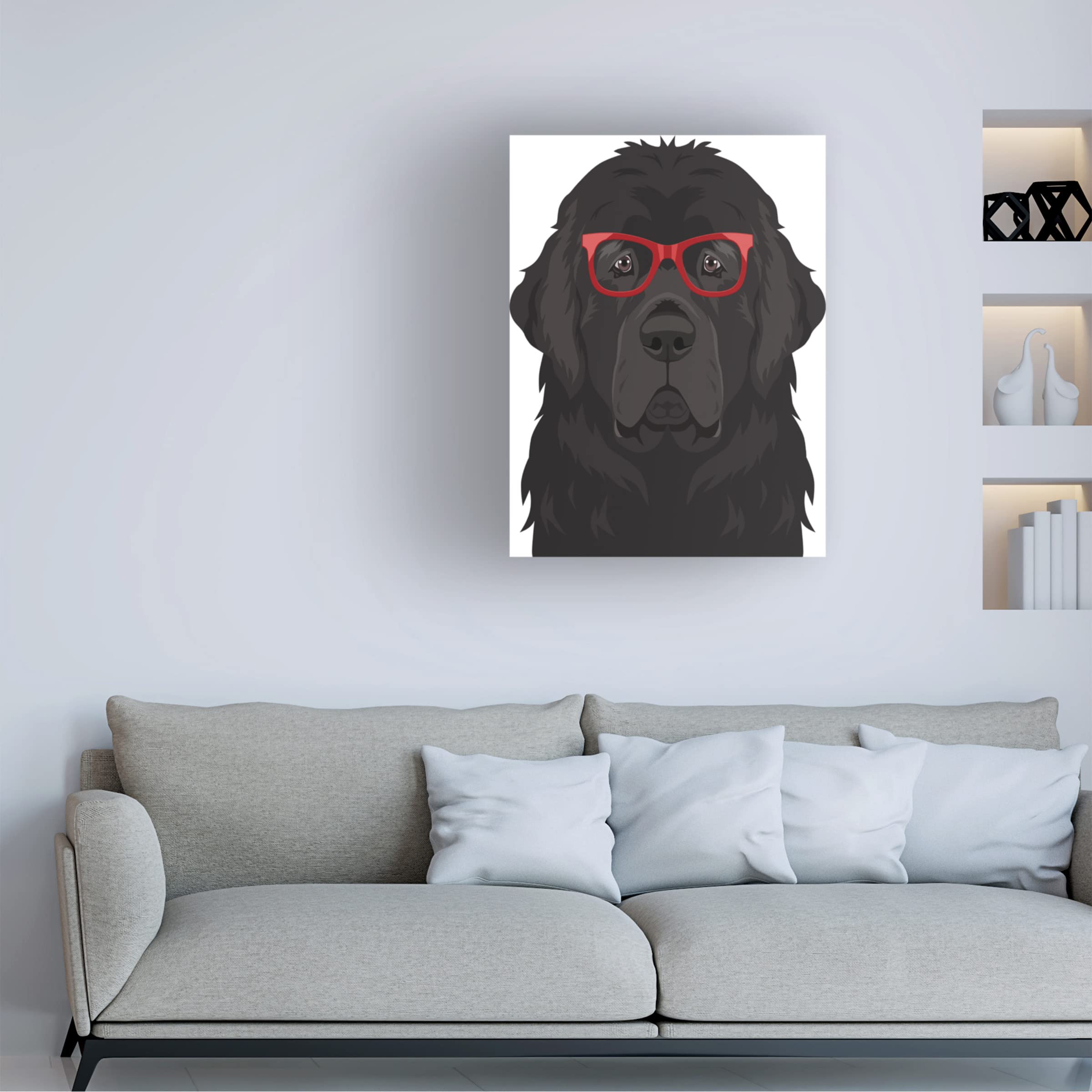 Trademark Fine Art 'Newfoundland Wearing Hipster Glasses' Canvas Wall Art Print - Funny Dog Portrait for Living Room, Bedroom & Office Decor