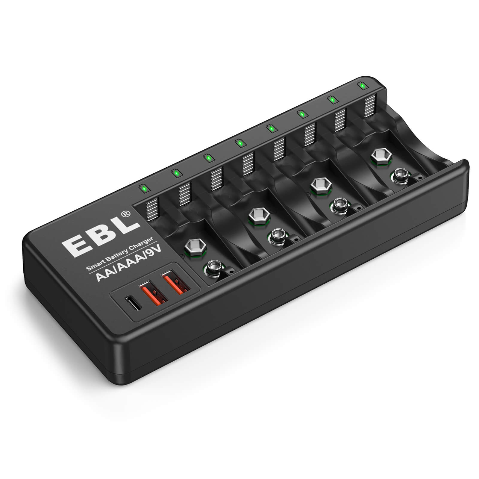EBL AA AAA 9V Rechargeable Batteries with Individual Charger - Perfect for Cameras, Toys, and Household Electronics