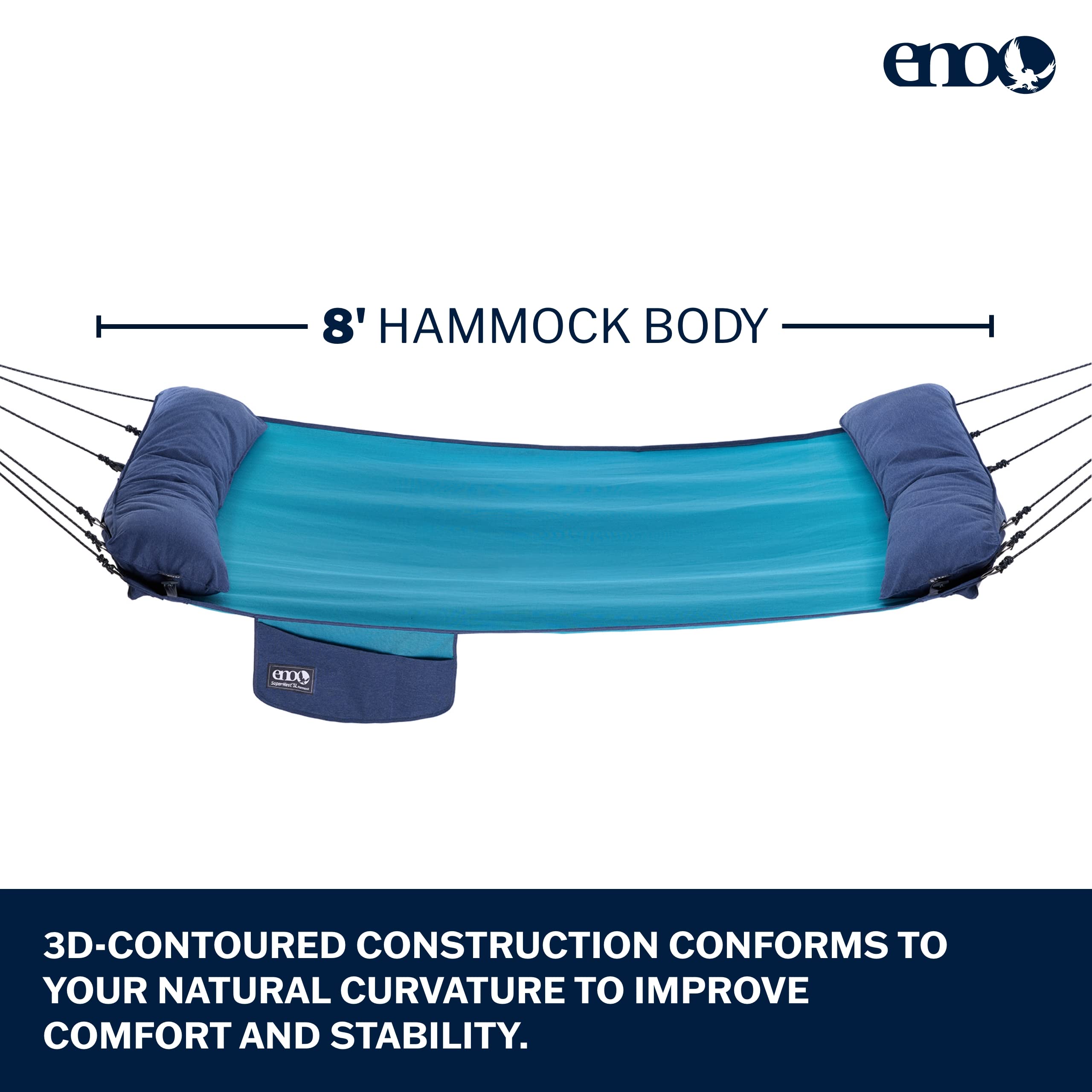 ENO SuperNest SL Hammock - 1-2 Person Outdoor Hammock for Backyard, Patio, Lawn & Balcony - Lightweight & Durable Camping Gear - Perfect for Relaxing, Reading & Napping (Coastal Blue)