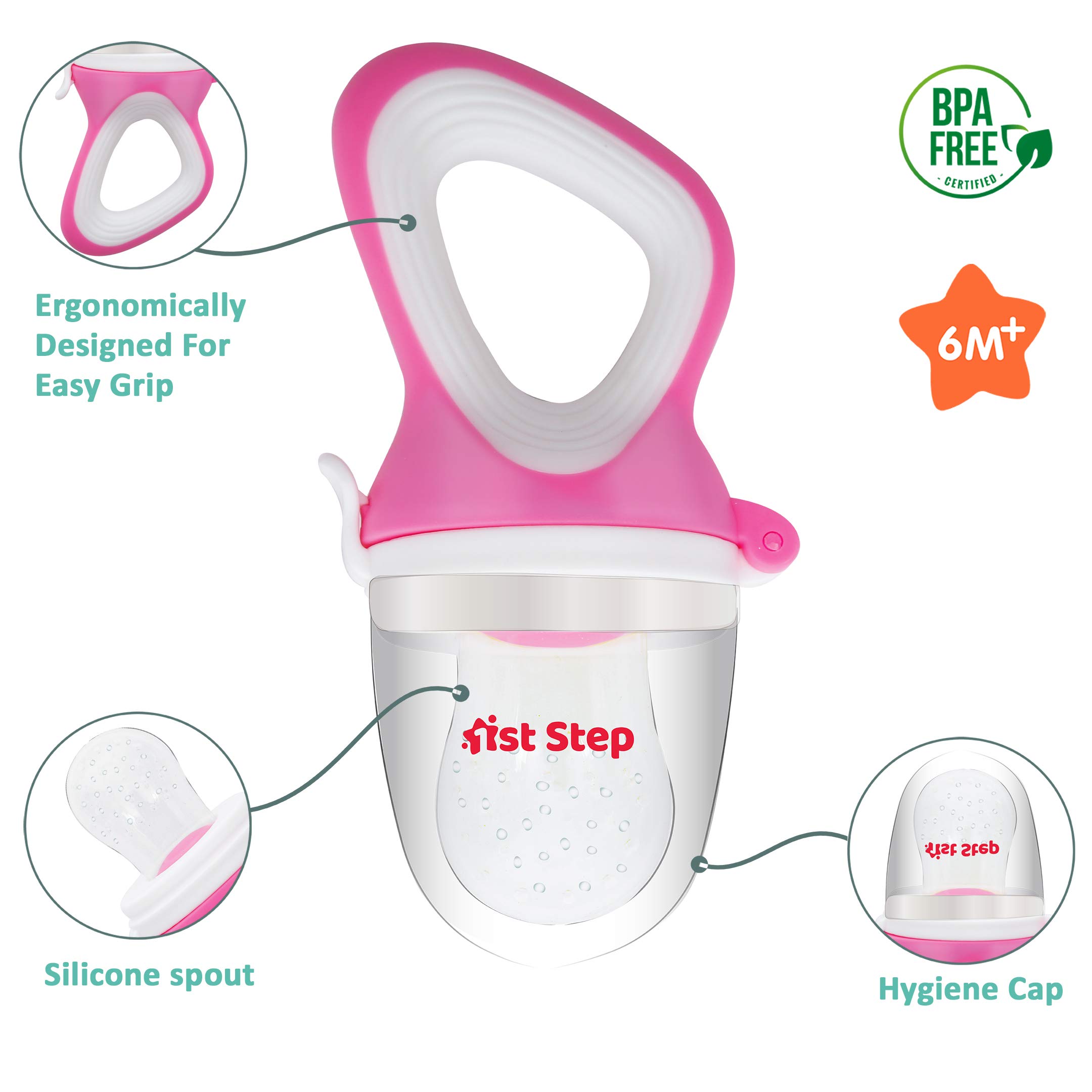 BPA Free Silicone Baby Fruit Feeder & Food Nibbler - Safe Teething Toy for Infants & Toddlers (Pink) | Perfect for Introducing Solids, Soothing Sore Gums & On-the-Go Feeding