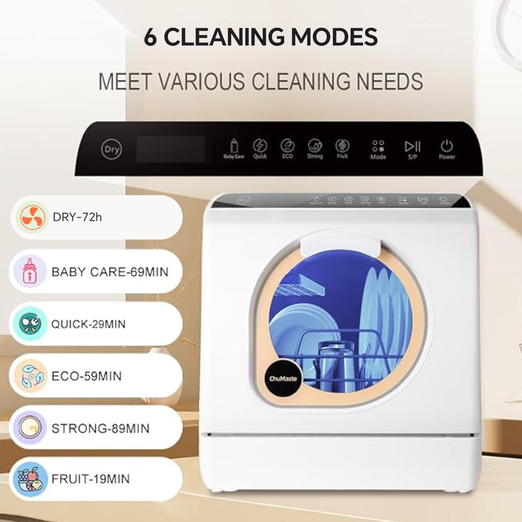 **Mini Countertop Dishwasher with Drying & Double Spray Arms – Portable Dishwasher with Water Tank, 6 Wash Programs – Ideal for Small Kitchens, Apartments & Washing Baby Bottles**