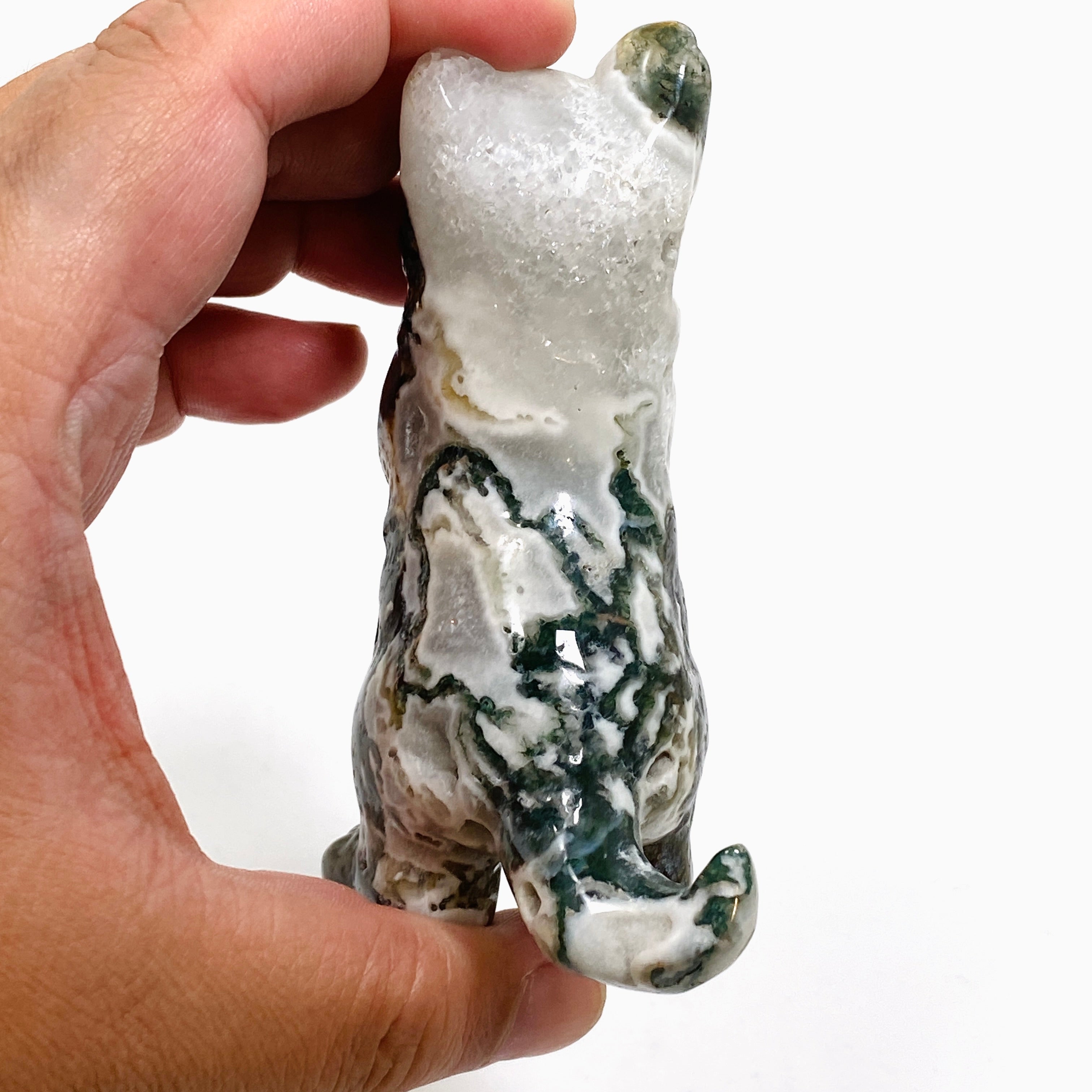 Handcrafted Moss Agate Cat Carving MAC 03 - Unique Gemstone Home Decor for Cat Lovers | Perfect for Bookshelf Display, Feng Shui Decor & Gift Giving