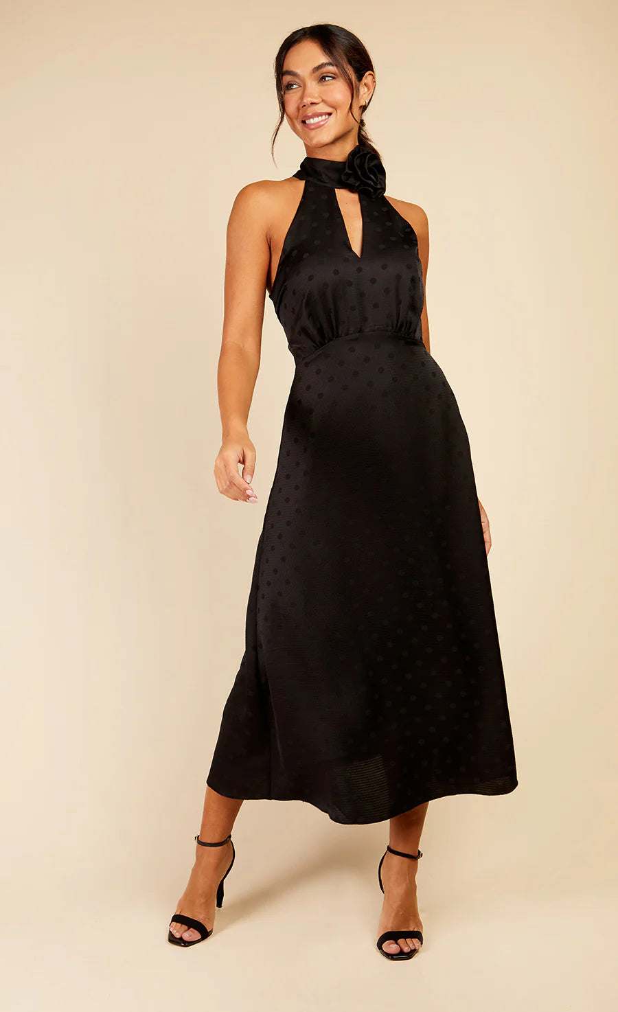 Lorna Rosette Midaxi Dress - Black Spot Print Floral Summer Dress for Women | Casual & Party Wear | Perfect for Beach, Vacation, and Evening Outings