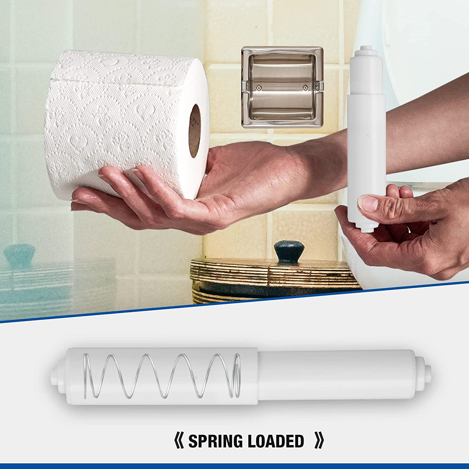 2-Pack Spring-Loaded Plastic Toilet Paper Holder - Bathroom Tissue Roll Rack with Easy Insert Design | Perfect for Home, RV, and Office Bathrooms