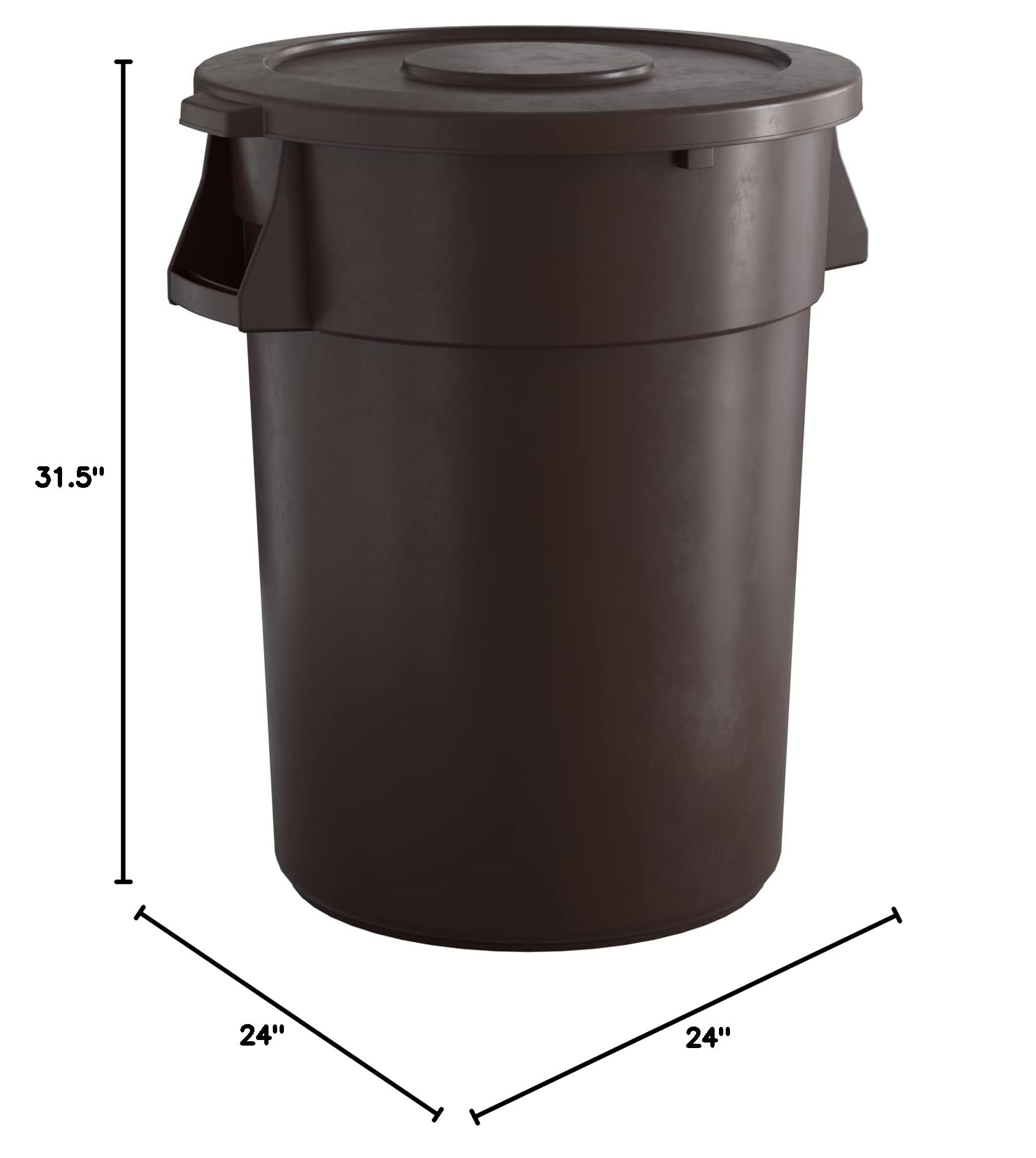 44 Gallon Brown Round Commercial Trash Can with Lid - Heavy Duty Waste Bin for Office, Restaurant & Outdoor Use - Durable Large Capacity Garbage Can