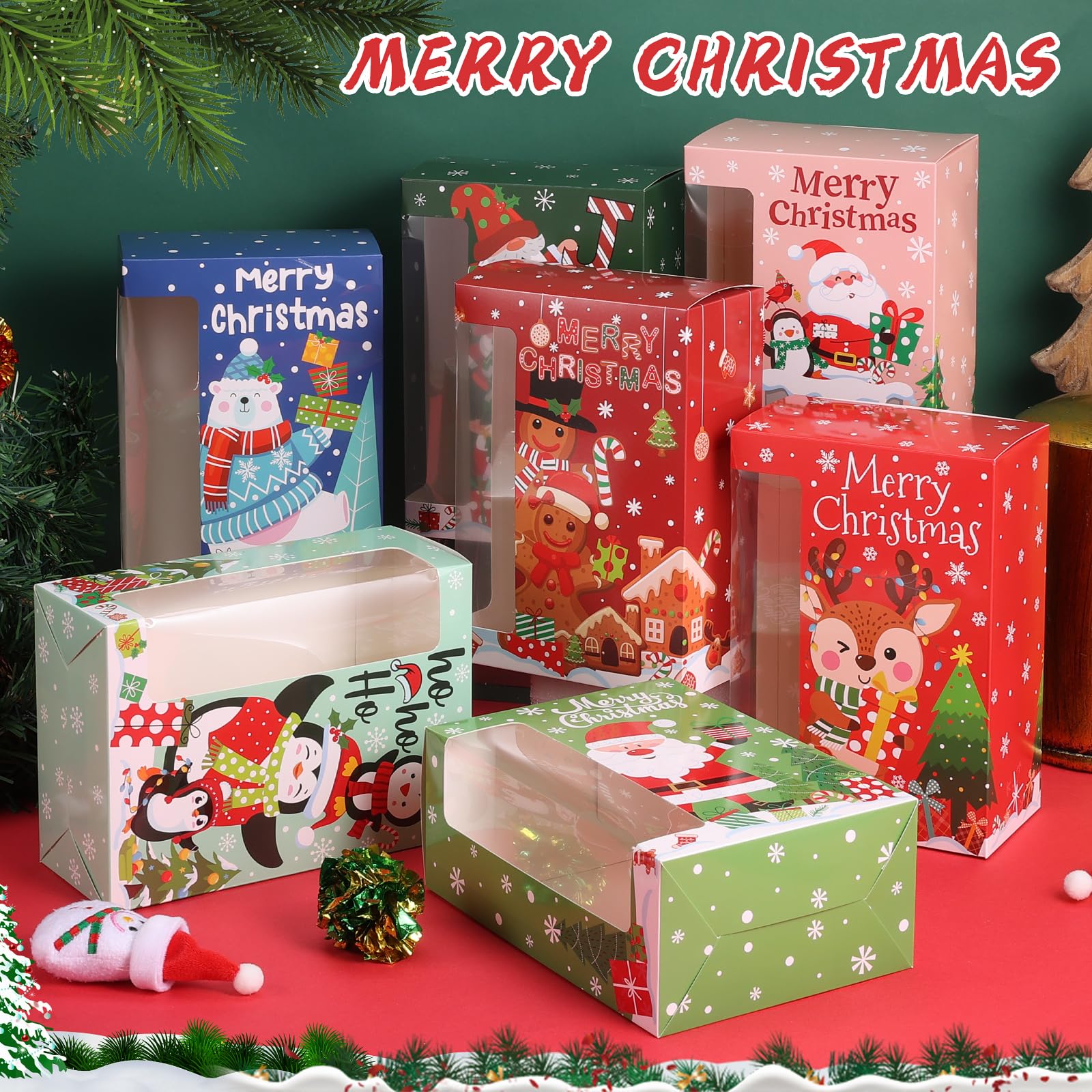 27 Pcs Christmas Cookie Boxes with Window - Bulk Holiday Bakery Gift Boxes with Lids for Cookies, Candy & Pastries | Perfect for Christmas Gifts, Party Favors & Festive Treat Packaging