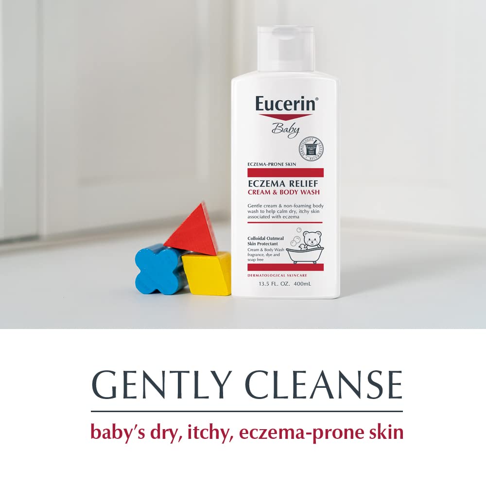 Eucerin Baby Eczema Relief Cream Body Wash - Fragrance Free, Colloidal Oatmeal Formula for Sensitive Skin - 13.5 Fl Oz - Gentle Cleanser for Daily Bath Time & Eczema Care