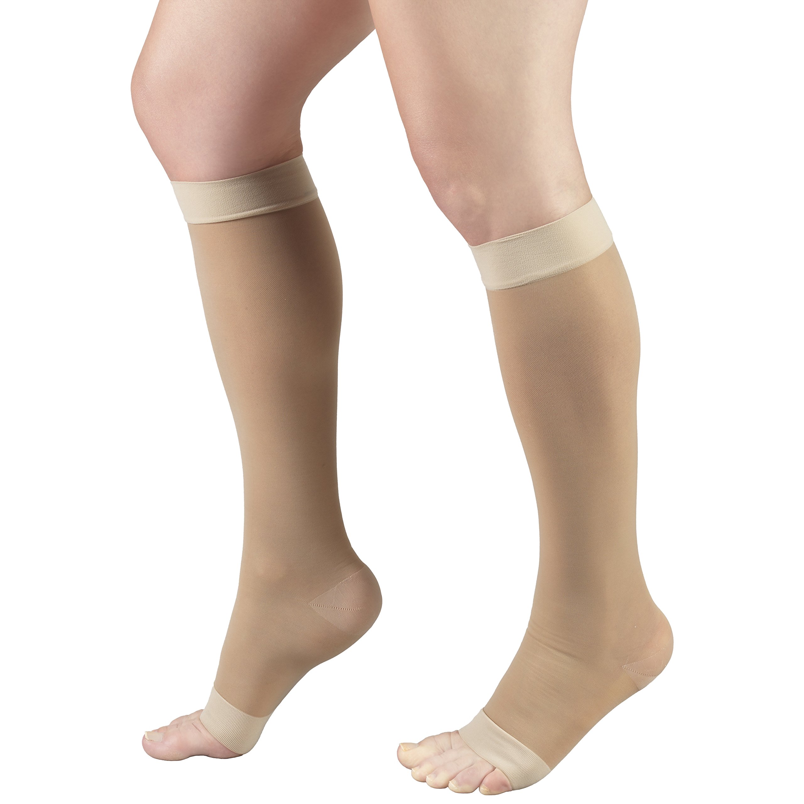 Truform 15-20 mmHg Open Toe Compression Stockings Knee High - Nude Medium (2 Pairs) for Women - Ideal for Varicose Veins, Swelling & Post-Surgery Recovery