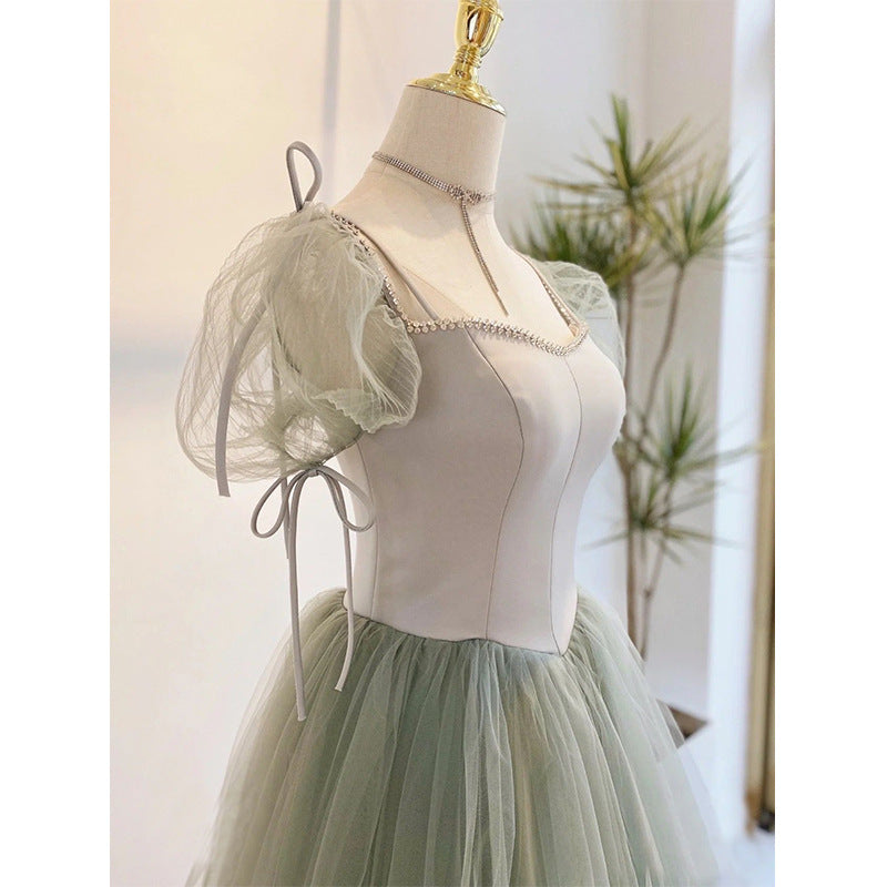 Elegant Emerald Green A-Line Prom Dress with Short Sleeves - Soft Flowy Formal Evening Gown for Homecoming, Wedding Guest, Cocktail Party & Special Occasions