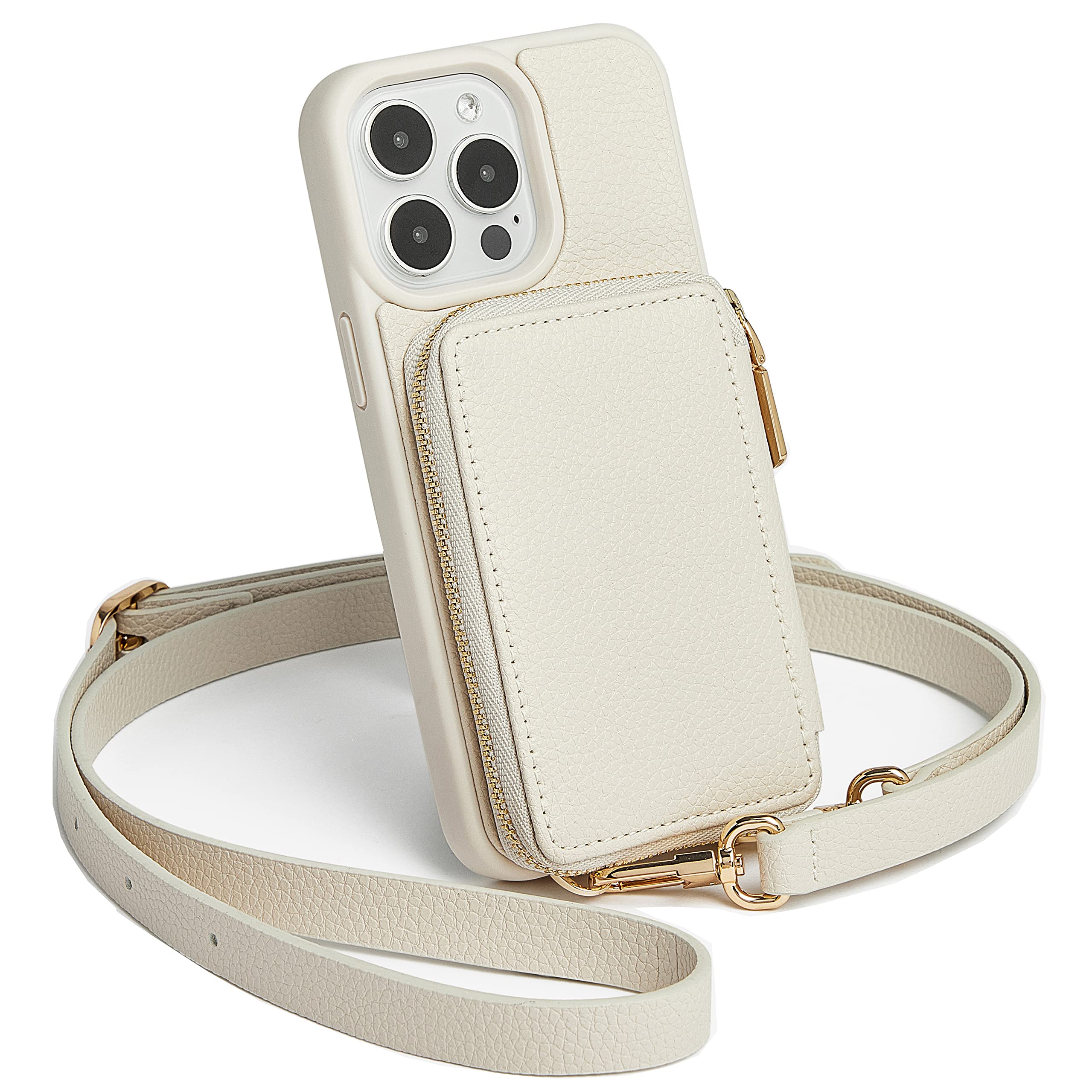 ZVE iPhone 11 Pro Max Wallet Case with Card Holder & Wrist Strap - RFID Blocking Leather Crossbody Phone Purse for Women (6.5 inch, 2019 Model, Beige) | Perfect for Shopping, Travel & Everyday Use