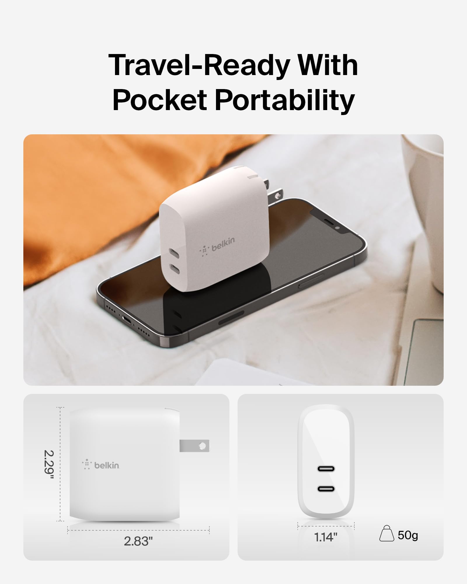 Belkin 40W Dual Port USB-C Wall Charger Fast Charger for iPhone 15/14/13 Series, Galaxy S23, iPad & AirPods - Compact 2-Pack for Home, Office & Travel Charging