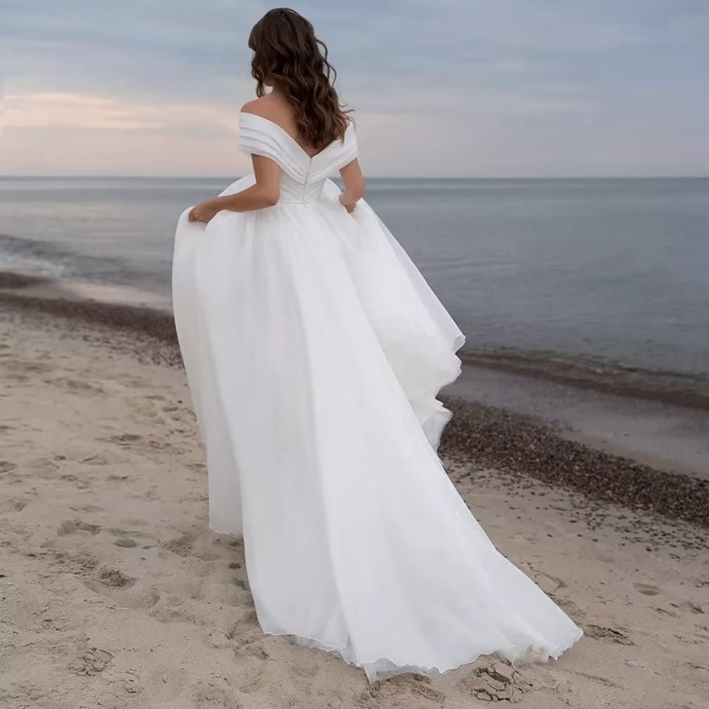 2023 Off Shoulder Tulle Prom Dresses with Slit & Ruched Detail - Elegant Long Wedding Ball Gowns for Women | Perfect for Formal Dances, Galas & Special Occasions