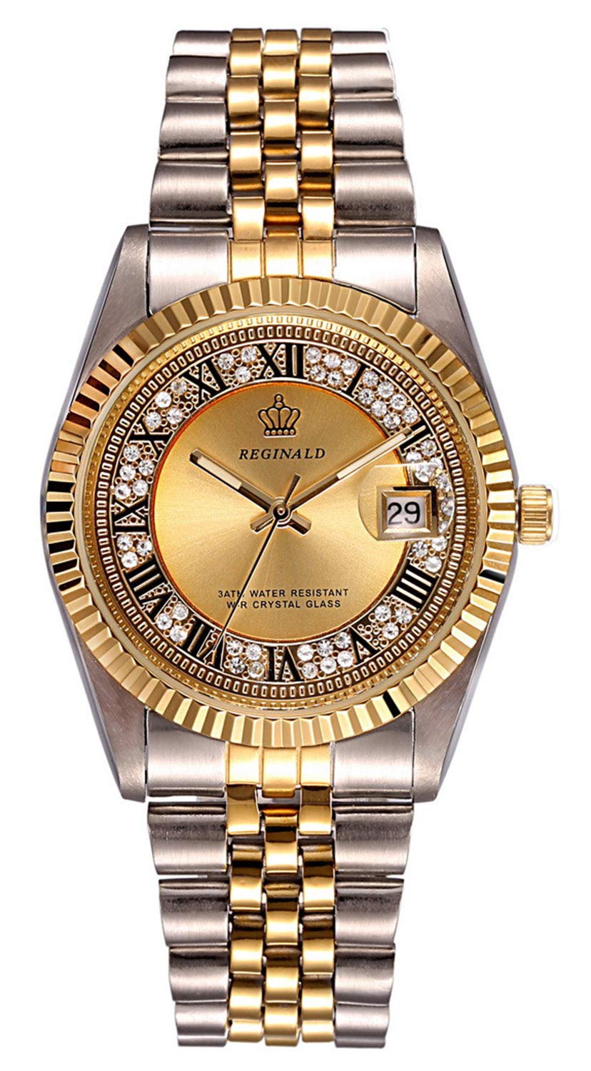 Reginald Men's Stainless Steel Business Watch with Diamond Accents - Waterproof Quartz Watch for Casual, Date & Sports | Perfect for Office, Gym & Formal Events