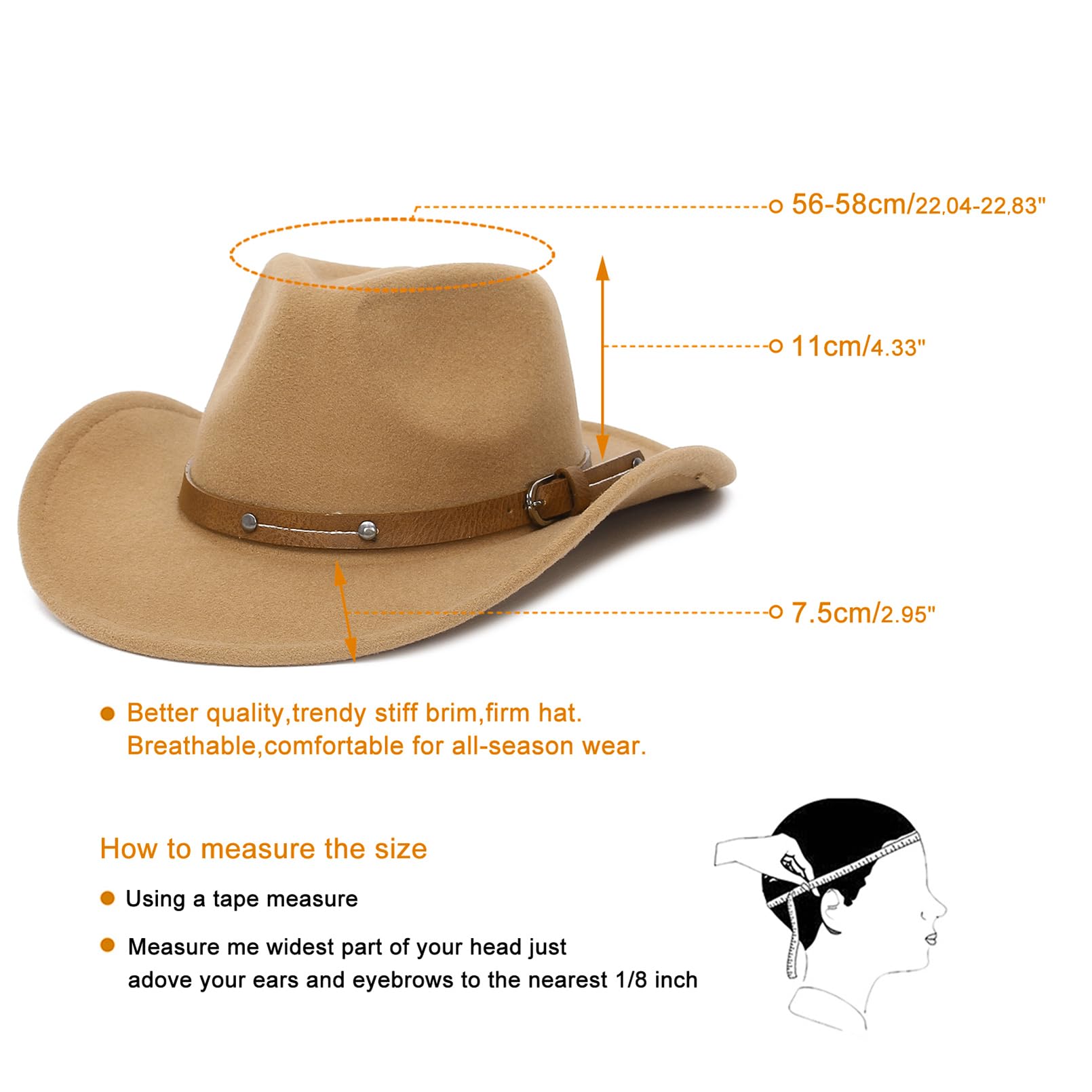 GEMVIE Crushable Roll-Up Western Cowboy Hat for Men & Women - Classic Wide Brim Cowgirl Hat with Belt Buckle - Perfect for Rodeo, Country Music Festivals & Outdoor Adventures