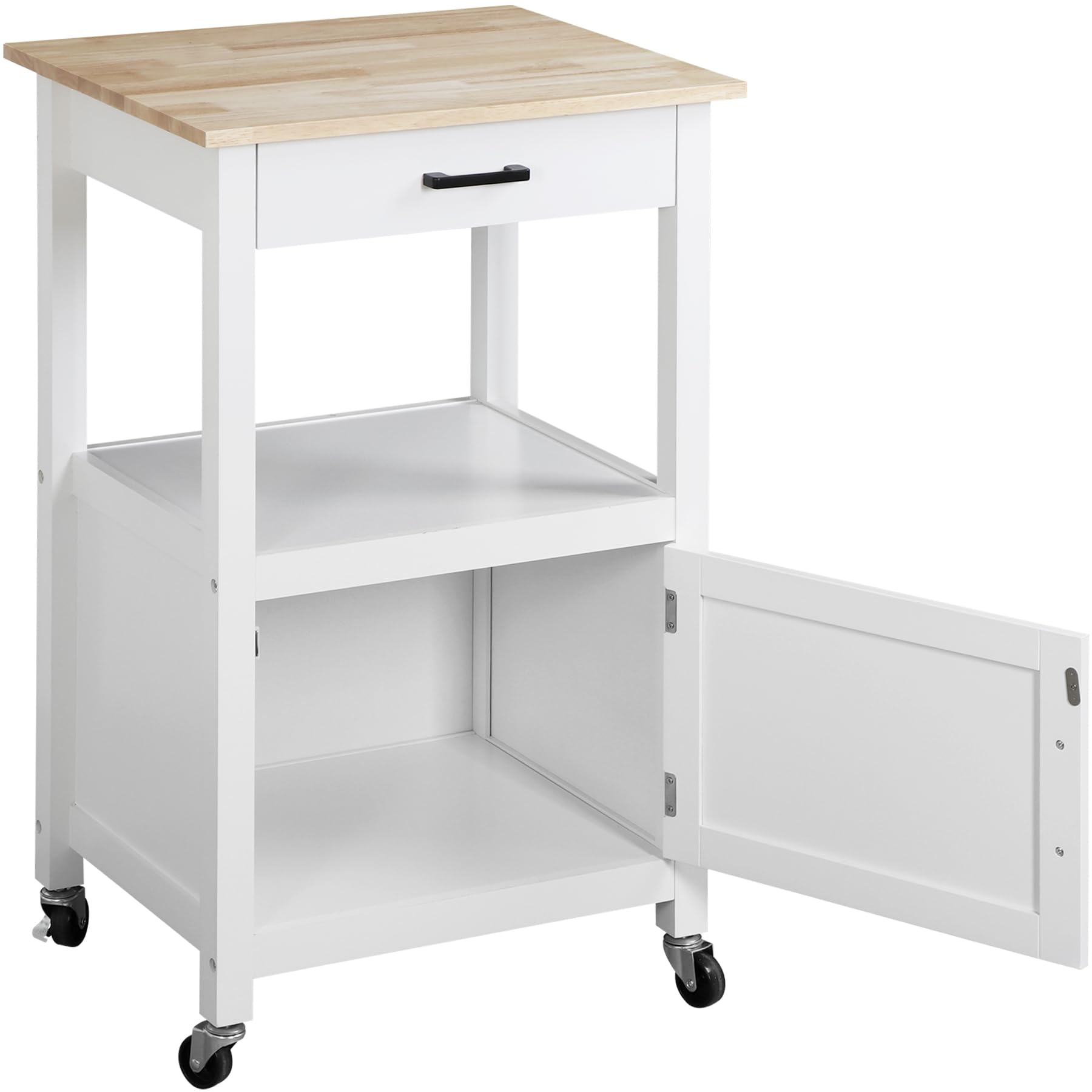 Nova White Mobile Kitchen Island Cart with Wheels - Single Door Cabinet, Rolling Coffee & Microwave Serving Cart for Dining Room - Perfect for Small Spaces, Entertaining & Kitchen Storage