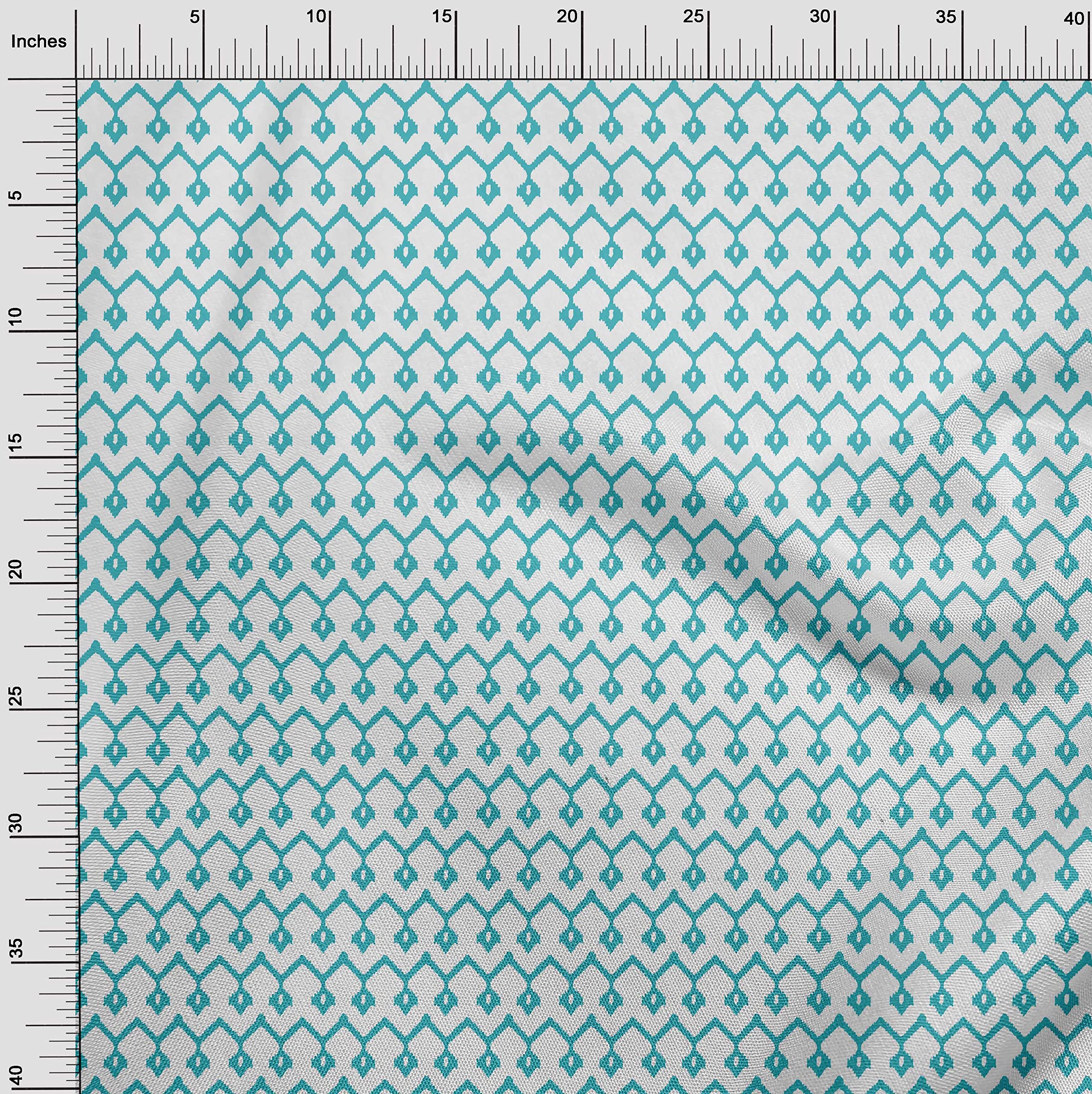 oneOone Cotton Poplin Turquoise Blue Ikat Print Fabric by The Yard - 56 Inch Wide for DIY Clothing, Quilting & Home Decor Projects | Premium Sewing Material for Dresses, Curtains & Crafts