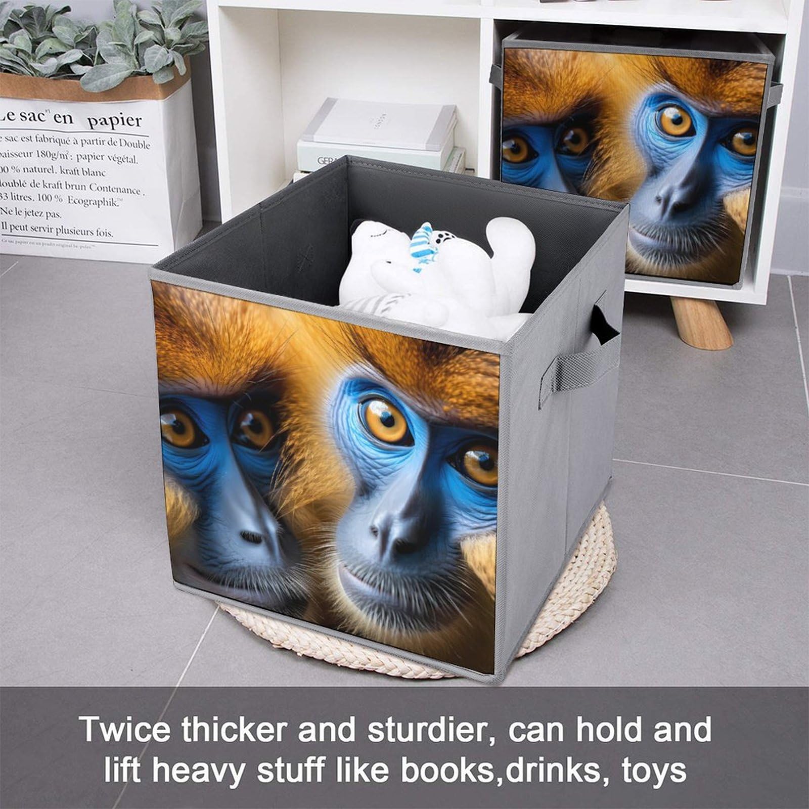 Golden Monkey Face Foldable Storage Cubes - 6 Pack Fabric Organizer Bins with Handles for Closet, Nursery, Office & Home Organization | Space-Saving Storage Solution