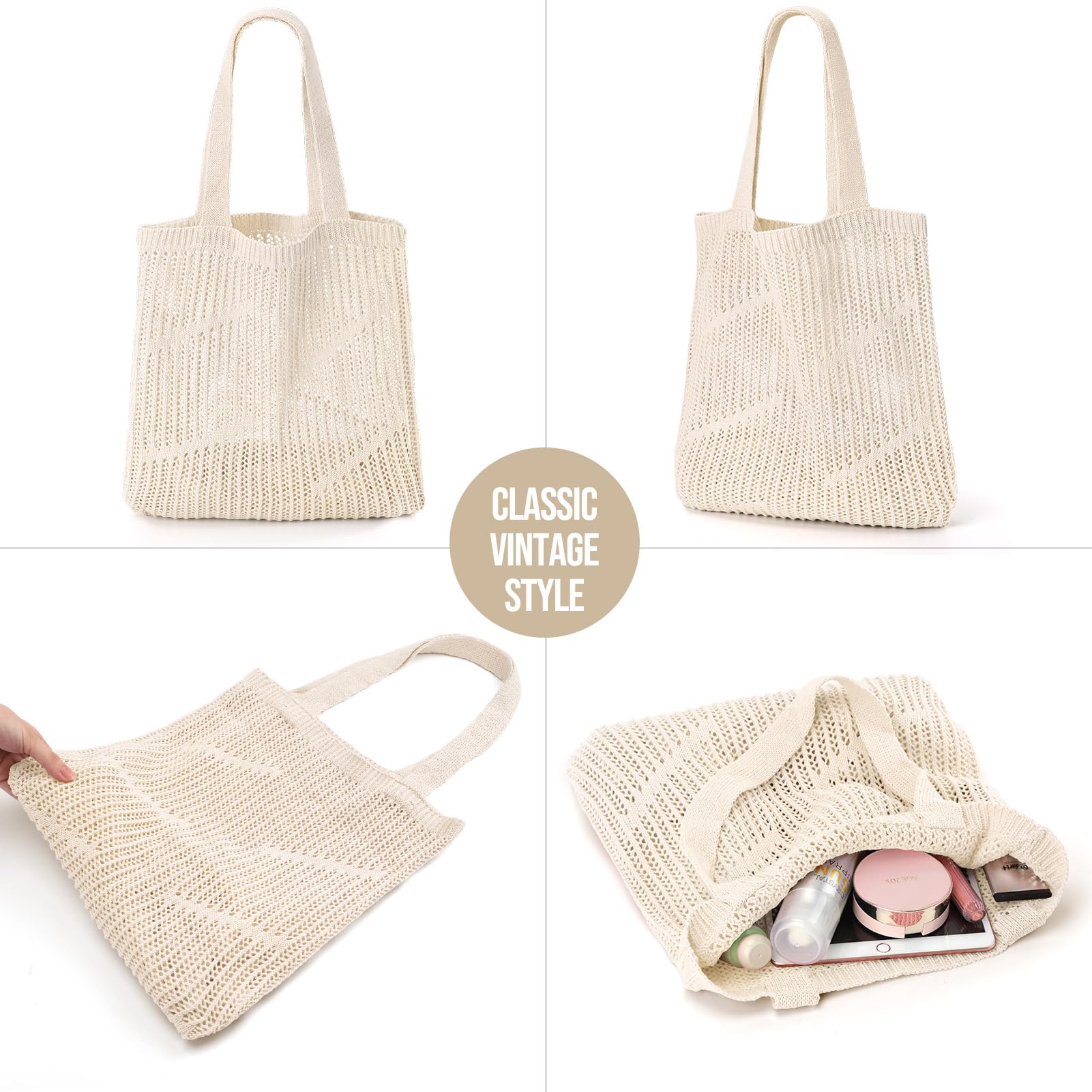 Crochet Tote Bag for Women - Large Beach Mesh Knitted Shoulder Bag with Hollow Design - Stylish Hobo Handbag for Summer Outings, Shopping, and Beach Vacations