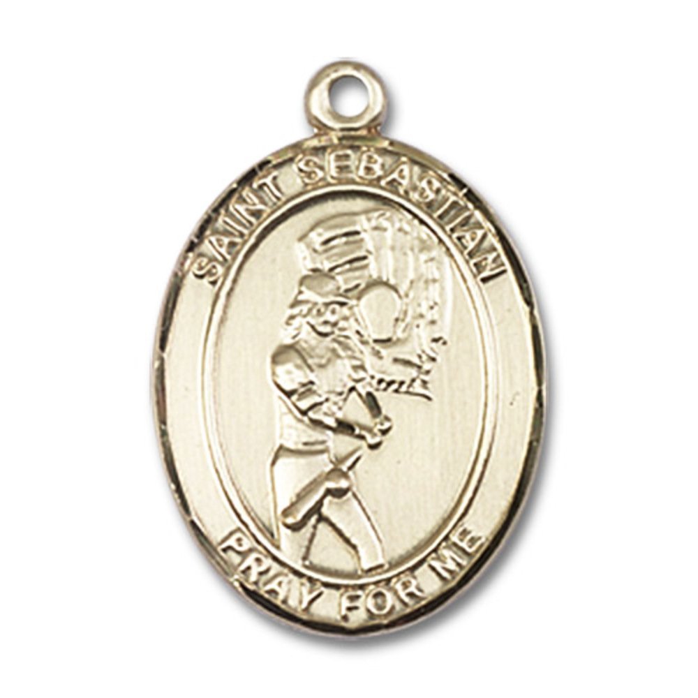 Bonyak Jewelry St. Sebastian Softball Medal Pendant - Handcrafted 14K Yellow Gold-Filled Oval Charm for Athletes, Sports Fans & Religious Jewelry Lovers - Perfect for Gifts, Game Days & Everyday Wear