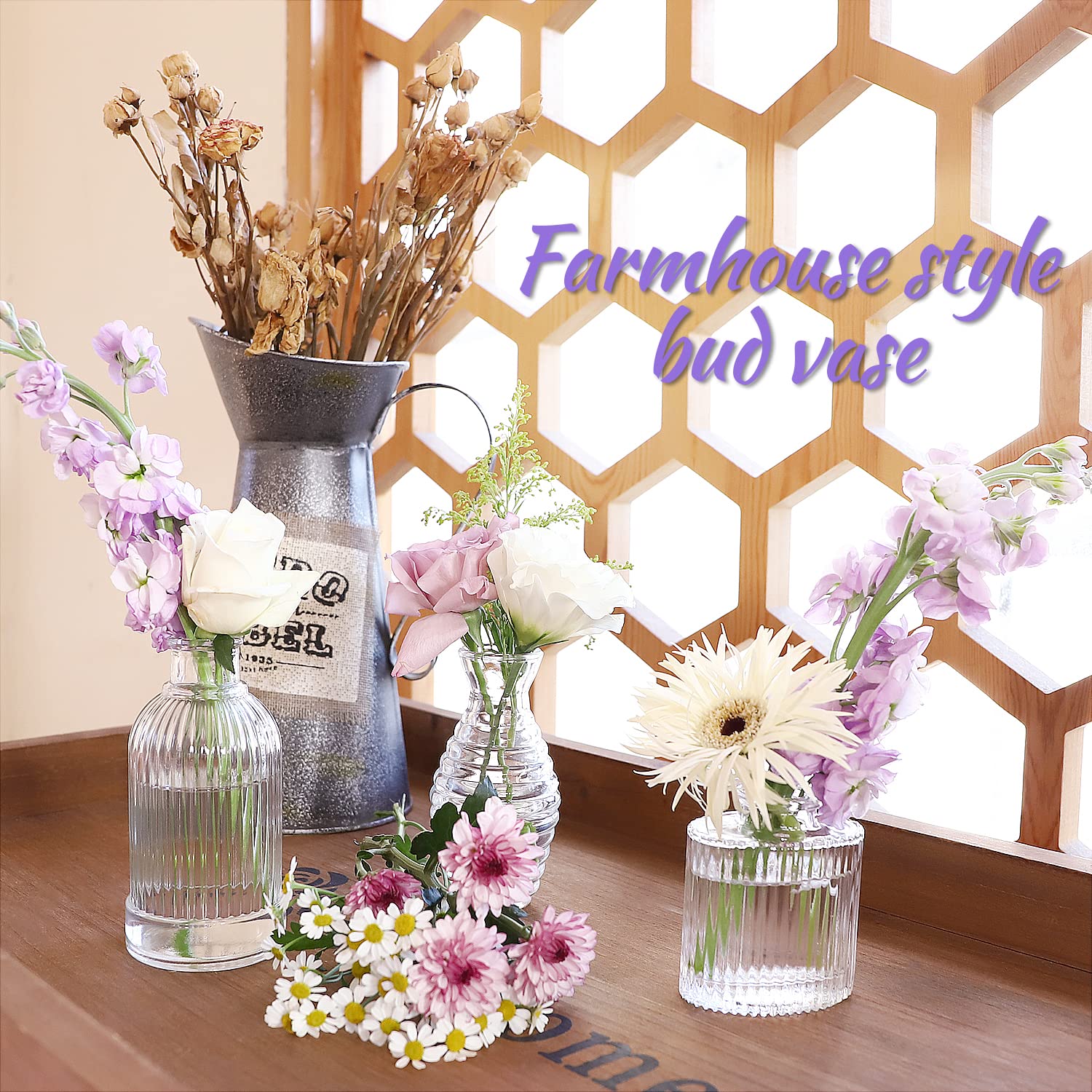 12-Piece Glass Bud Vase Set - Clear Striped Modern Flower Vases for Wedding Centerpieces, Home Decor & Party Table Decorations | Perfect for Floral Arrangements, Dining Table Centerpieces, and Gift Packaging
