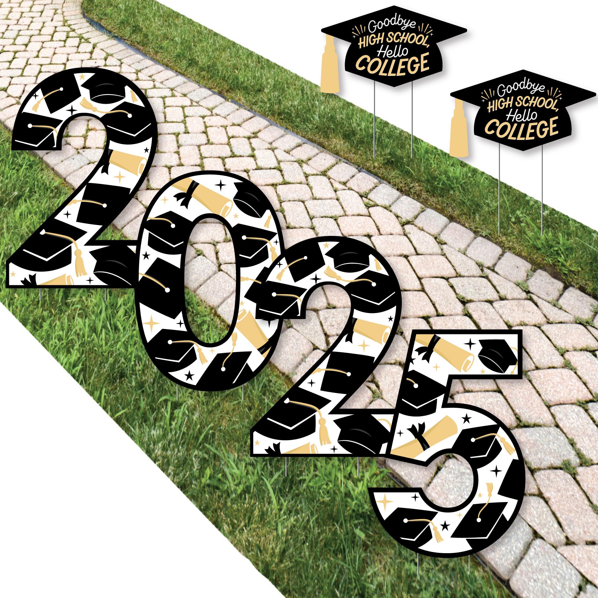 Big Dot of Happiness Hello College 2025 Graduation Party Yard Signs - Outdoor Lawn Decor for 2025 Graduates - Perfect for Backyard Celebrations & Photo Backdrops