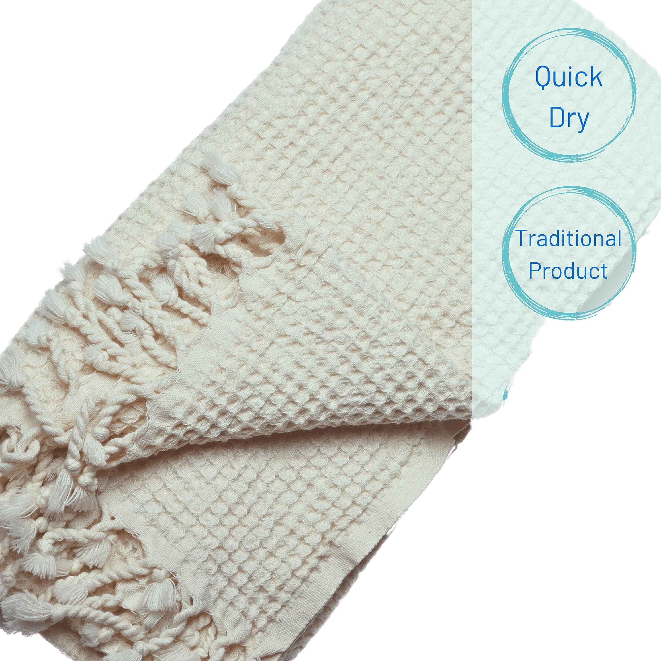 Premium Waffle Weave Turkish Beach Towels - Ultra Soft 100% Cotton, 67x33 Inches, 4-Pack (Beige) | Quick-Drying & Absorbent for Pool, Beach, Spa, Yoga & Gym Use