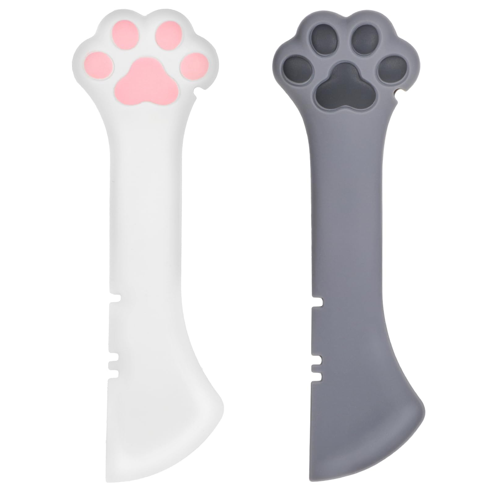 Molain 2-Pack Silicone Pet Food Spoon - Reusable Wet Food Scoop for Cats & Dogs with Built-in Can Opener - Perfect for Canned Food, Wet Kibble & Homemade Meals (White & Gray) - Ideal for Mess-Free Feeding & Travel Use