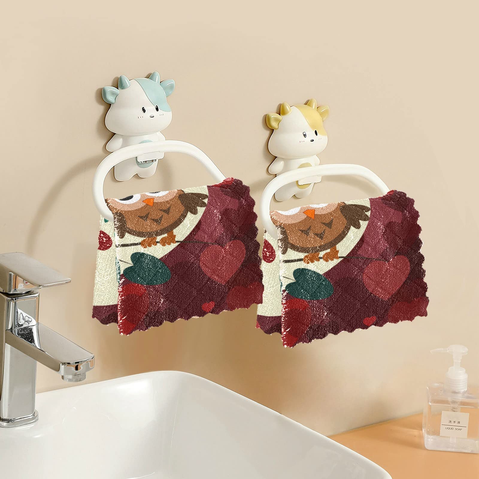 VIGTRO Owl Dish Towels 6 Pack - Super Absorbent, Fast Drying for Kitchen & Gifts