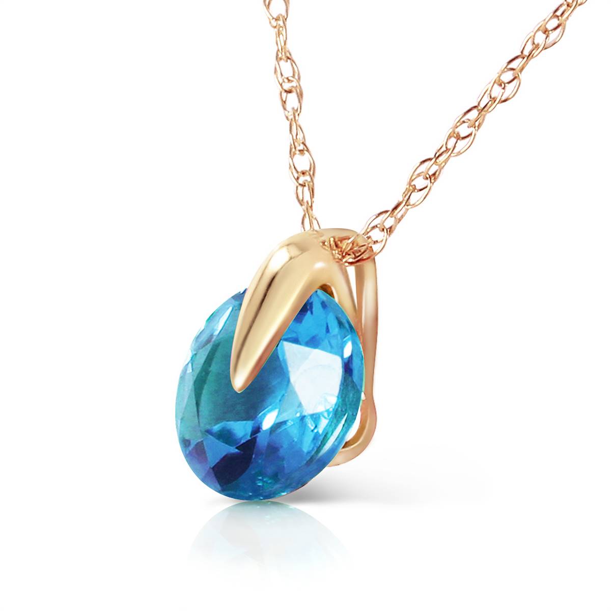 1 Carat 14K Solid Yellow Gold Blue Topaz Pendant Necklace - Elegant Dainty Jewelry for Women, Perfect Gift for Birthday, Anniversary & Valentine's Day