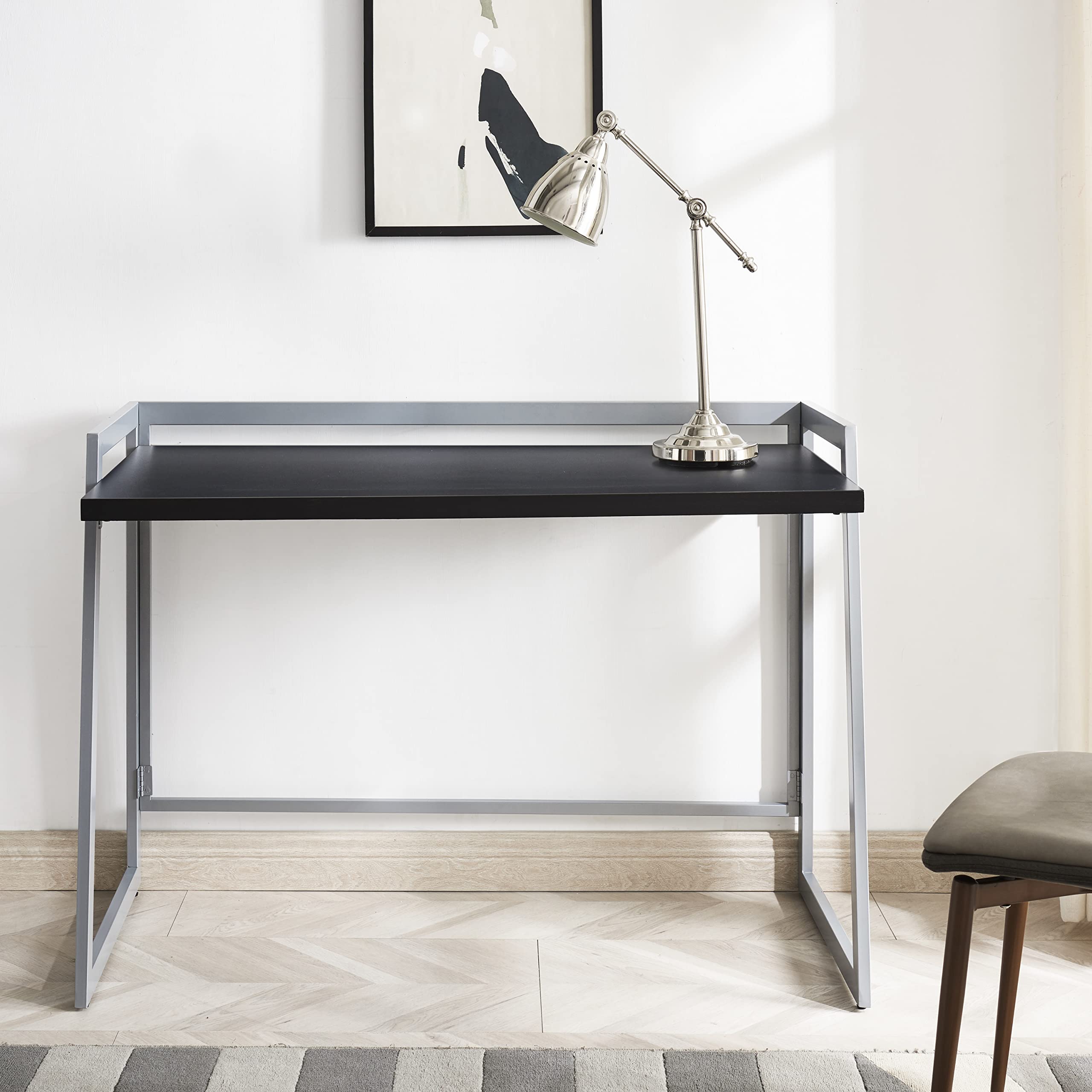 Leick Home 70004-BLKNK Mixed Metal and Wood Desk in Black/Nickel - Stylish Modern Office & Study Desk for Home Office, Workspace, and Dorm Room